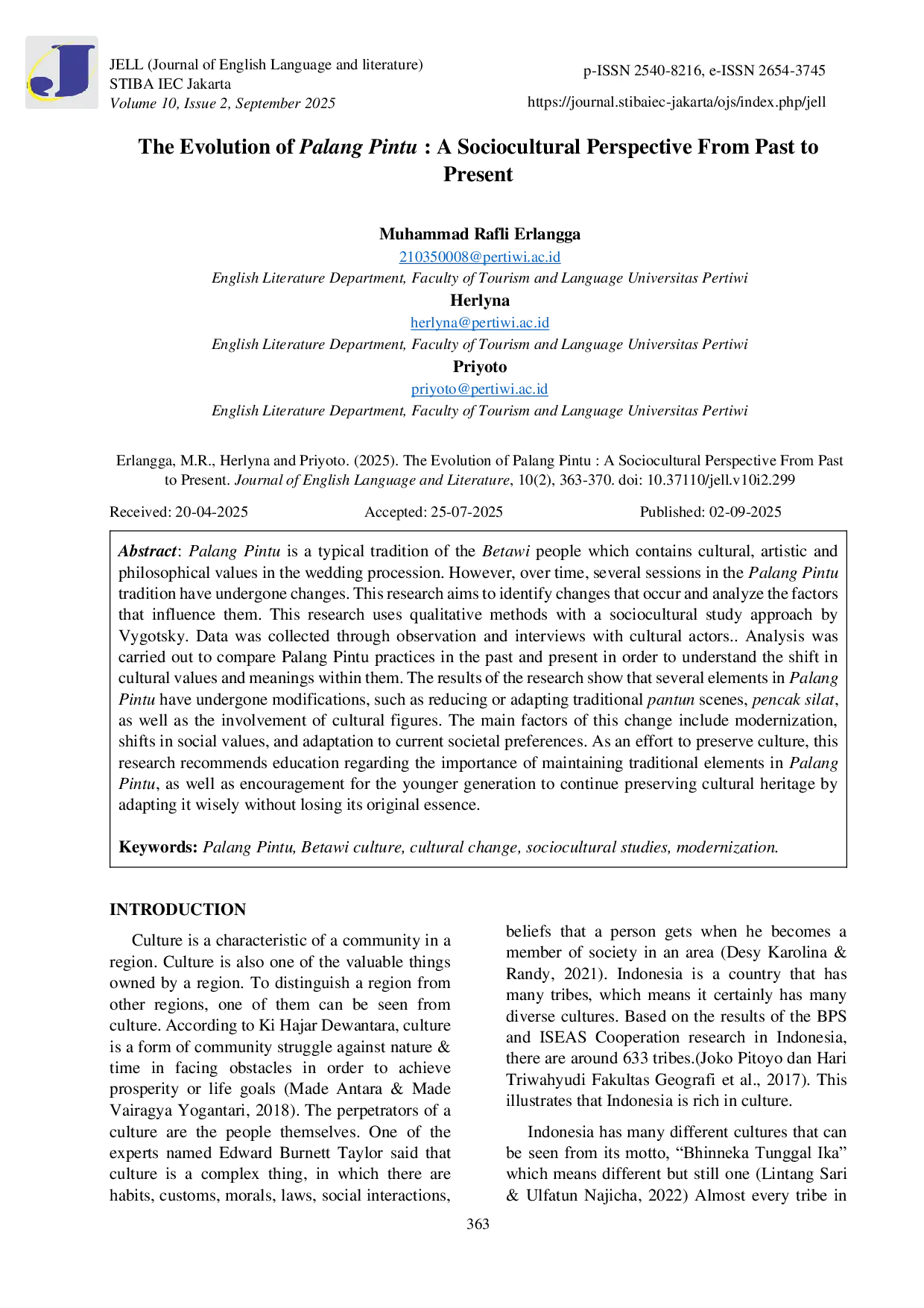 JURIS Sociocultural Study The Evolution Of Palang Pintu Past Vs Present