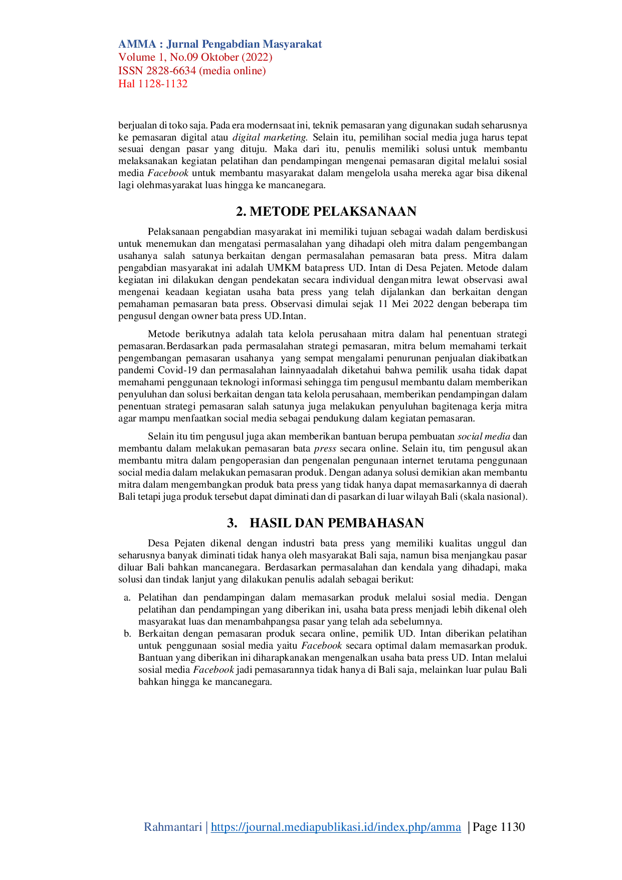 JURIS Implementasi Sosial Media Marketing Pada UMKM Bata Press UD Intan Desa Pejaten Kabupaten Tabanan