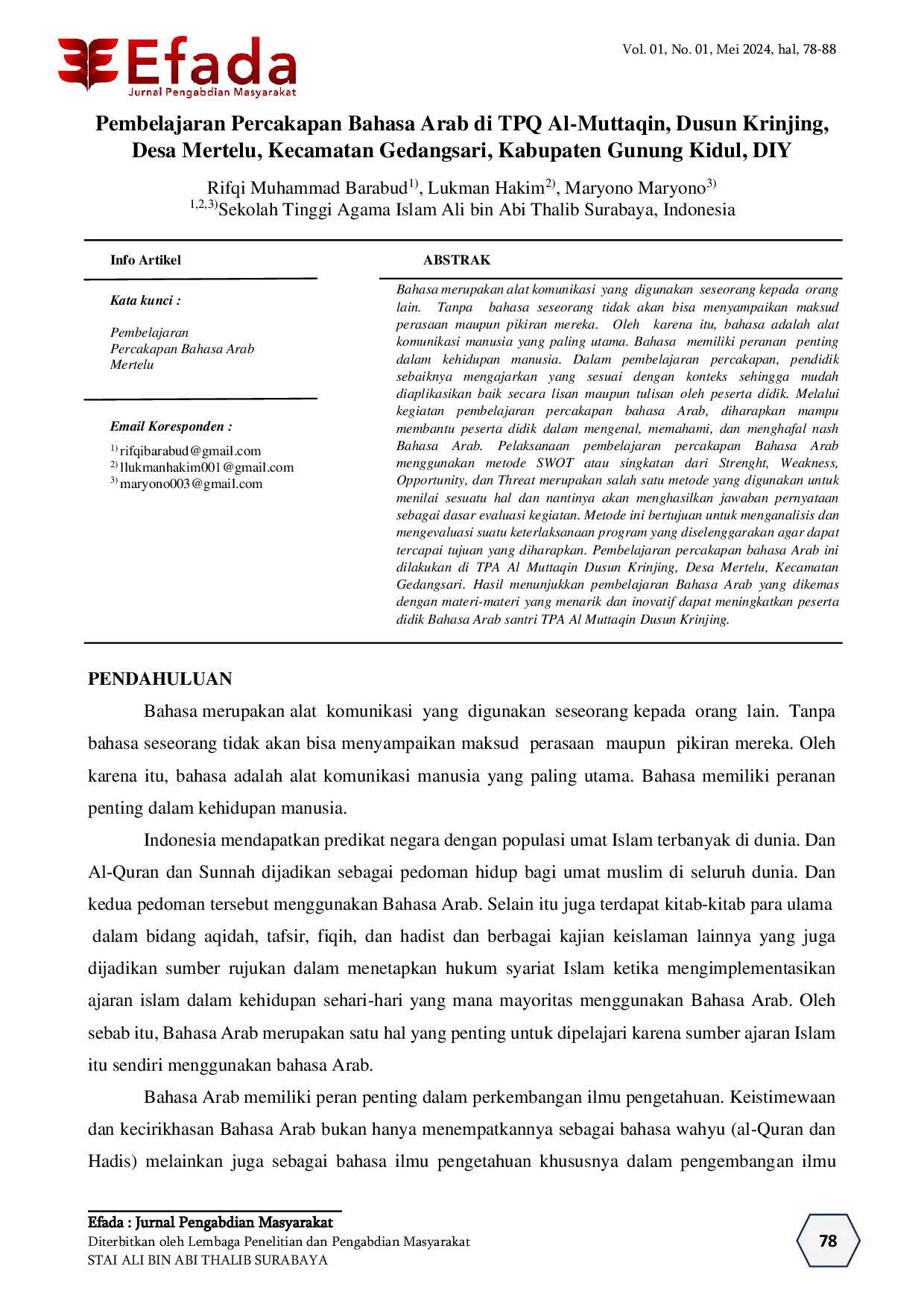 JURIS Pembelajaran Percakapan Bahasa Arab Di TPQ Al Muttaqin