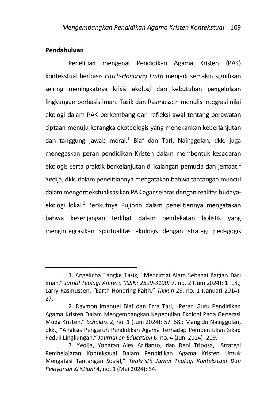 JURIS Mengembangkan Pendidikan Agama Kristen Kontekstual Berbasis Teologi Earth Honoring Faith Larry L Rasmussen Respons Atas Krisis Air Bersih Di Kabupaten Cilacap