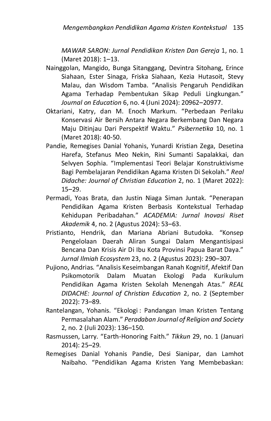 JURIS Mengembangkan Pendidikan Agama Kristen Kontekstual Berbasis Teologi Earth Honoring Faith Larry L Rasmussen Respons Atas Krisis Air Bersih Di Kabupaten Cilacap