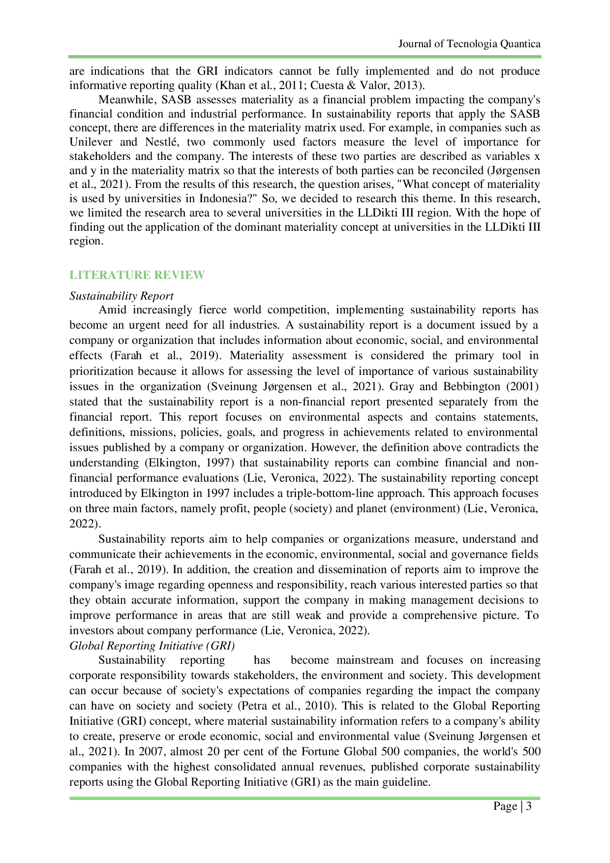 JURIS Evaluating The Implementation Of The Materiality Concept In Sustainability Reports A Case Study Of Lldikti Iii Regional Universities