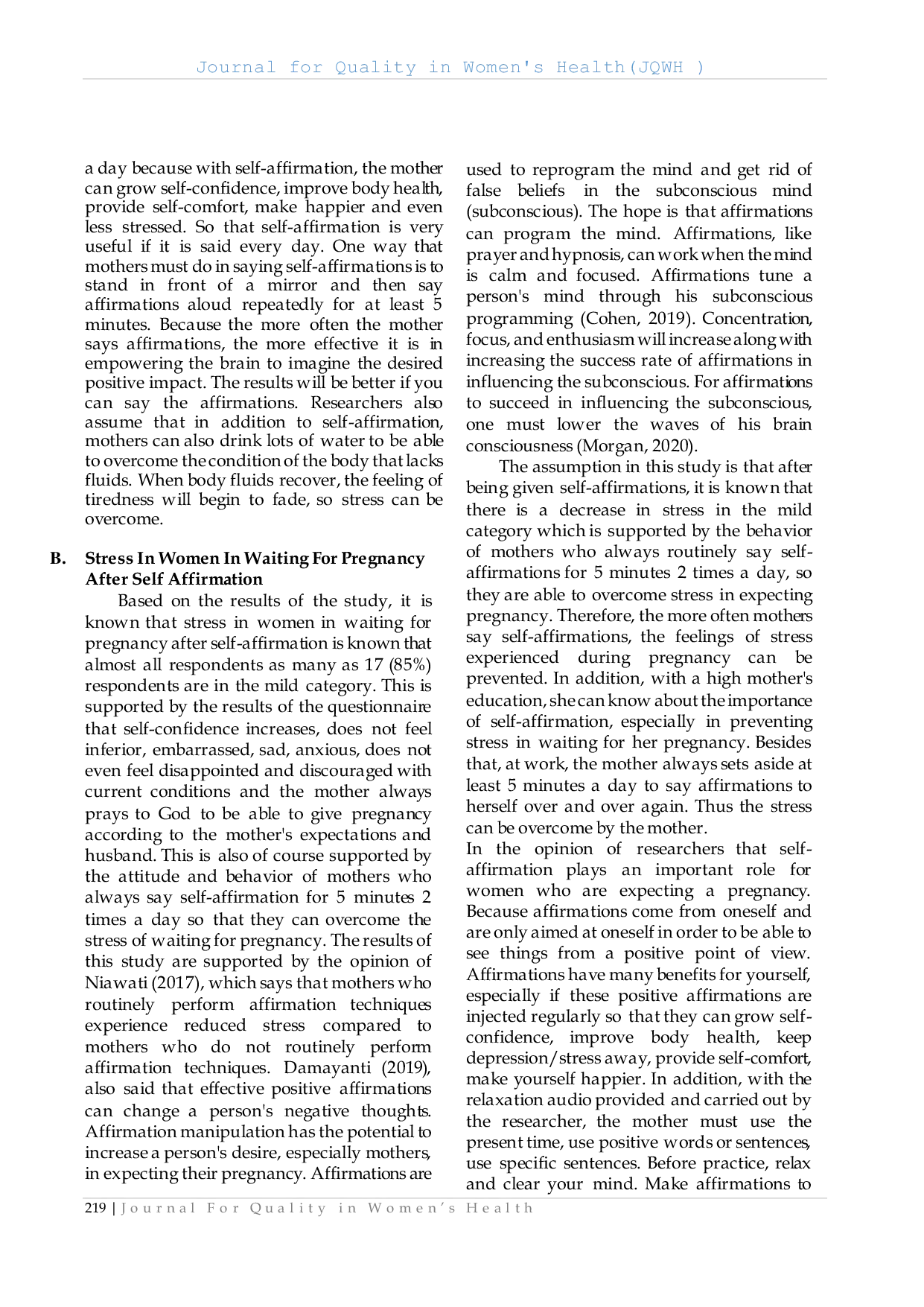 JURIS The Effect Of Self Affirmation On Stress On Women In Waiting For Pregnancy