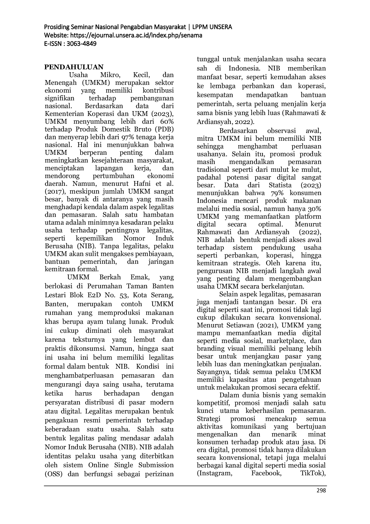 JURIS Optimalisasi Legalitas dan Pemasaran UMKM Melalui Pembuatan NIB dan Promosi Pada UMKM Berkah Emak Produk Ayam Tulang Lunak