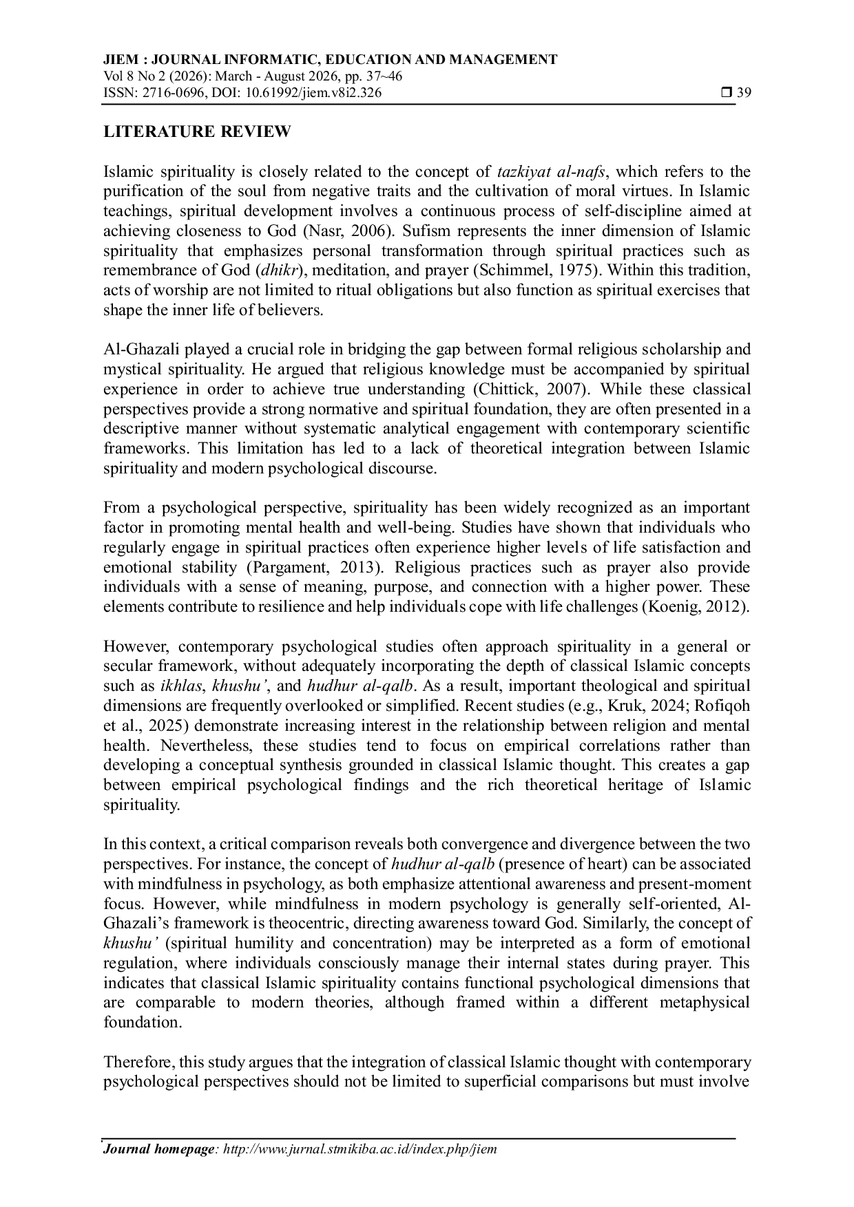 JURIS Spiritual Values of Prayer in Al Ghazali s Thought and Their Relevance to Contemporary Spiritual and Psychological Life
