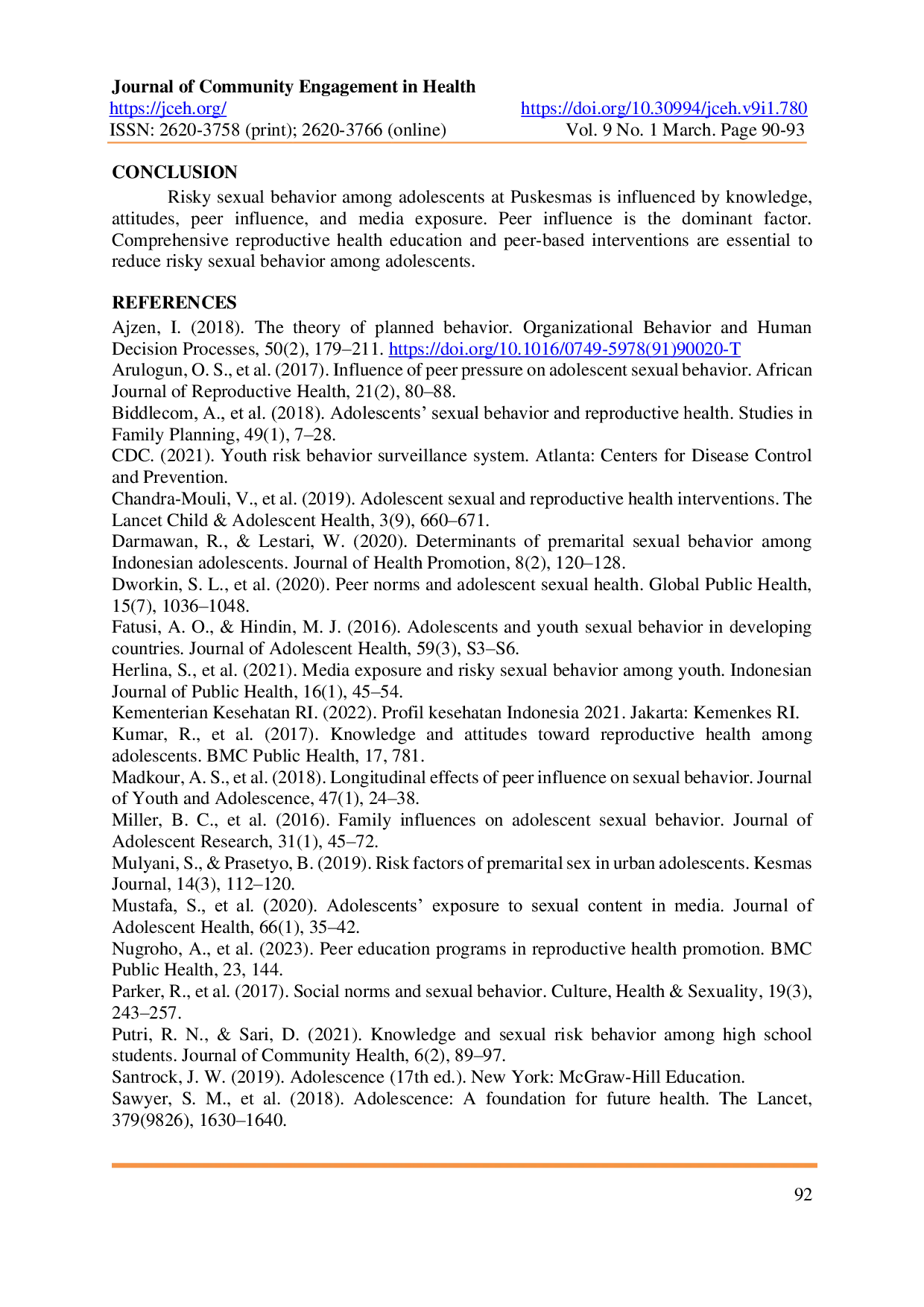 JURIS Factors Associated with Adolescent Sexual Behavior at Public Health Centers Puskesmas A Cross Sectional Study