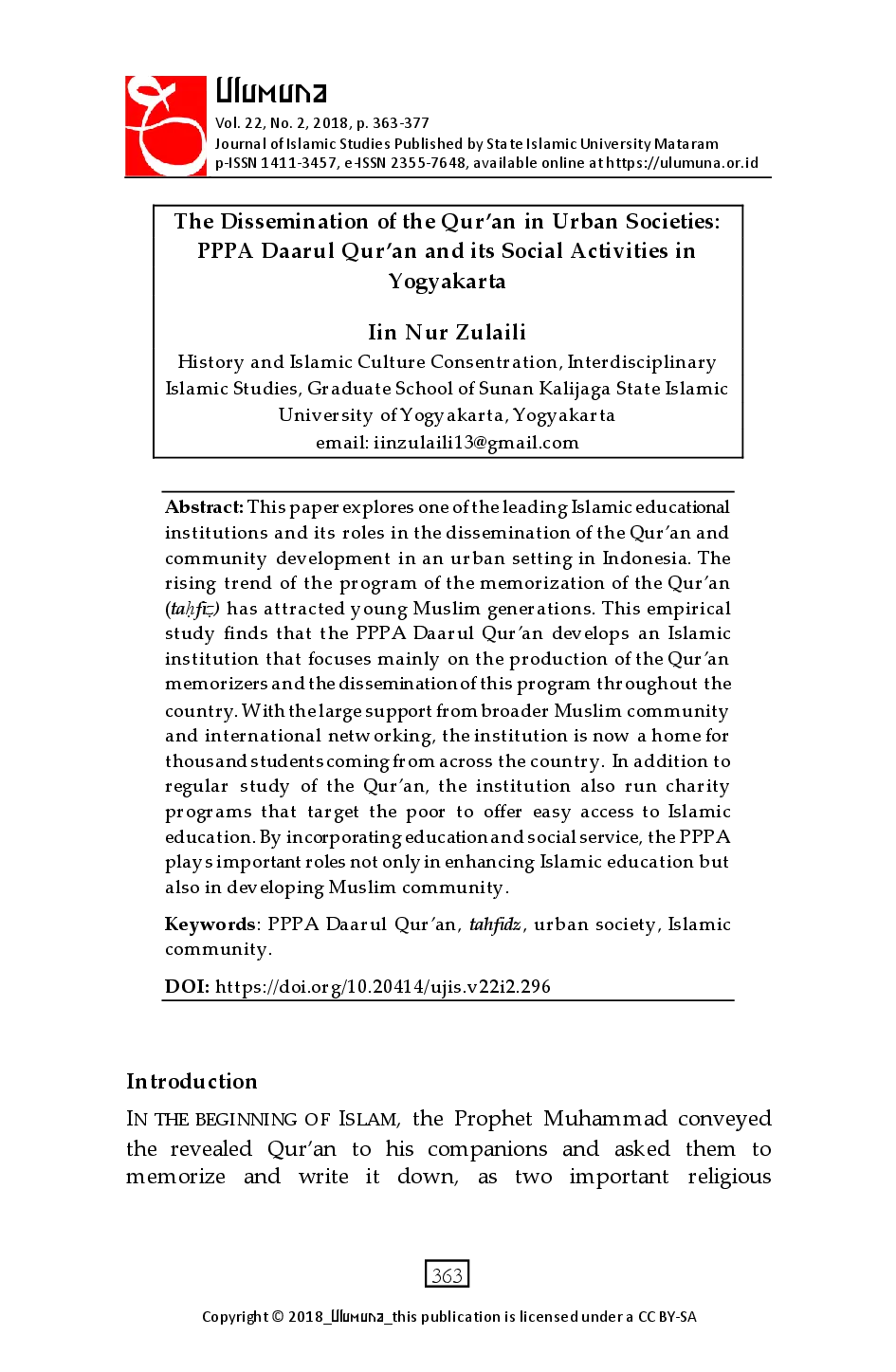 juris The Dissemination of the Qur an in Urban Societies PPPA Daarul Qur an and its Social Activities in Yogyakarta