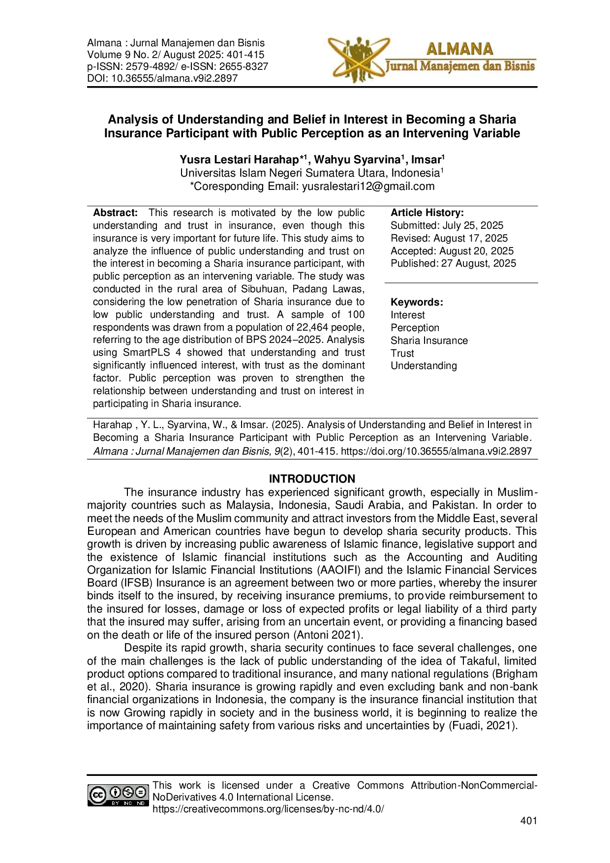 JURIS Analysis of Understanding and Belief in Interest in Becoming a Sharia Insurance Participant with Public Perception as an Intervening Variable