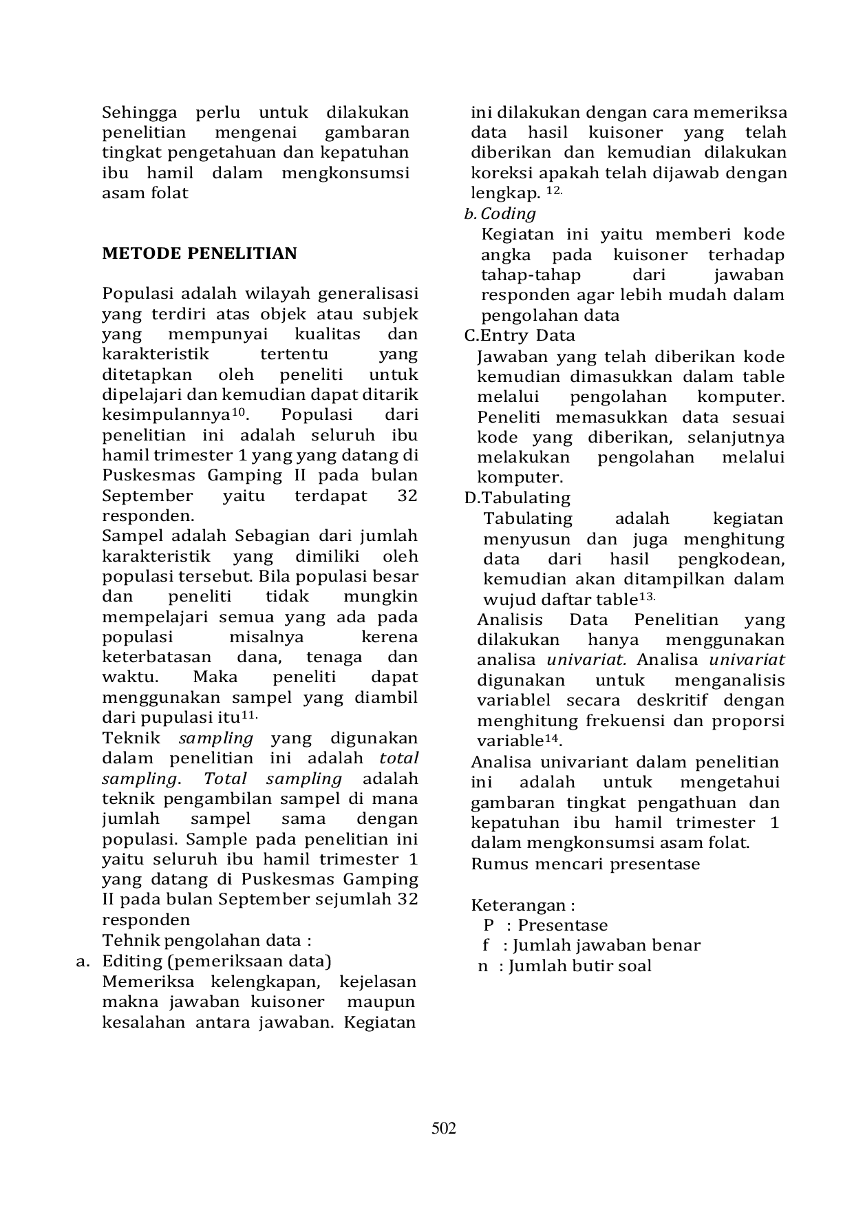 JURIS Kepatuhan Ibu Hamil Trimester 1 Dalam Mengkonsumsi Asam Folat Di Puskesmas Gamping II