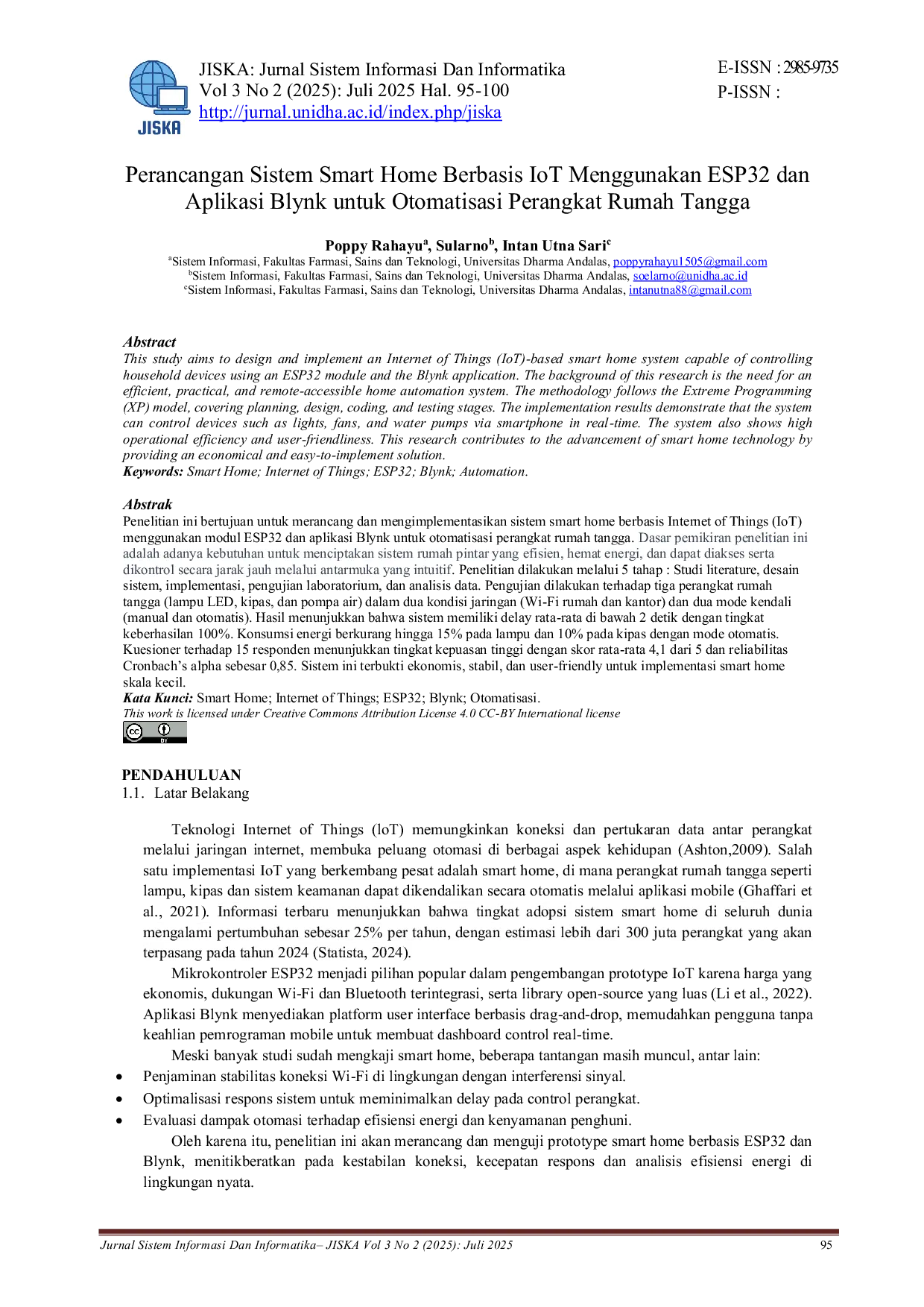 JURIS Perancangan Sistem Smart Home Berbasis IoT Menggunakan ESP32 dan Aplikasi Blynk untuk Otomatisasi Perangkat Rumah Tangga