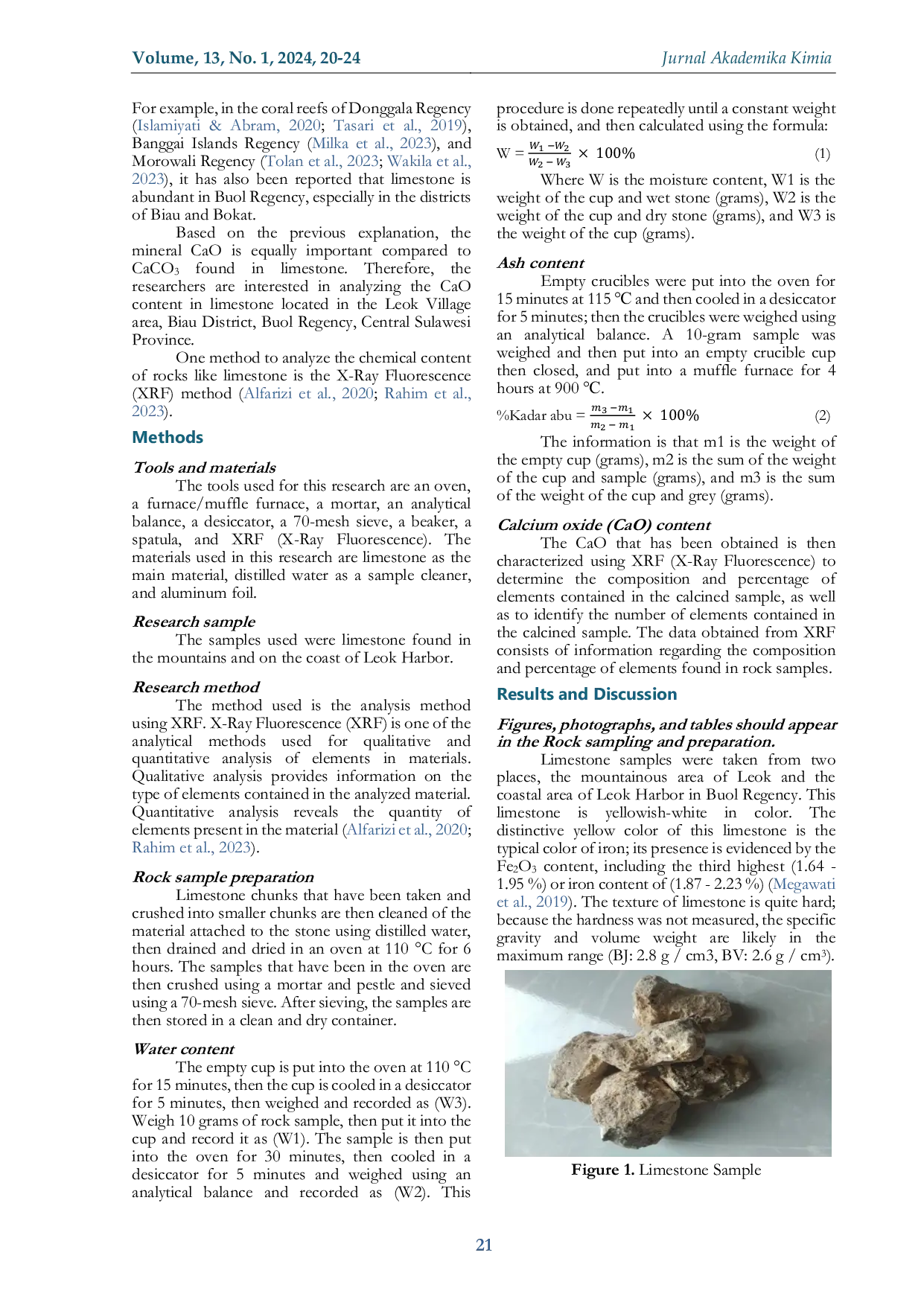JURIS Analysis Levels Of Calcium Oxide CaO In Limestone From Leok Village Biau Sub District Buol District