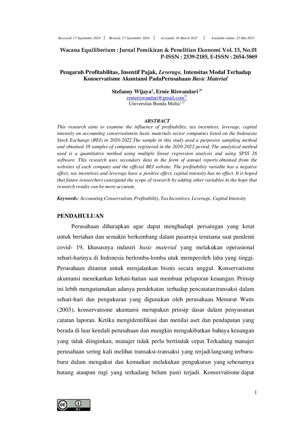 JURIS Pengaruh Profitabilitas Insentif Pajak Leverage Intensitas Modal Terhadap Konservatisme Akuntansi Pada Perusahaan Basic Material