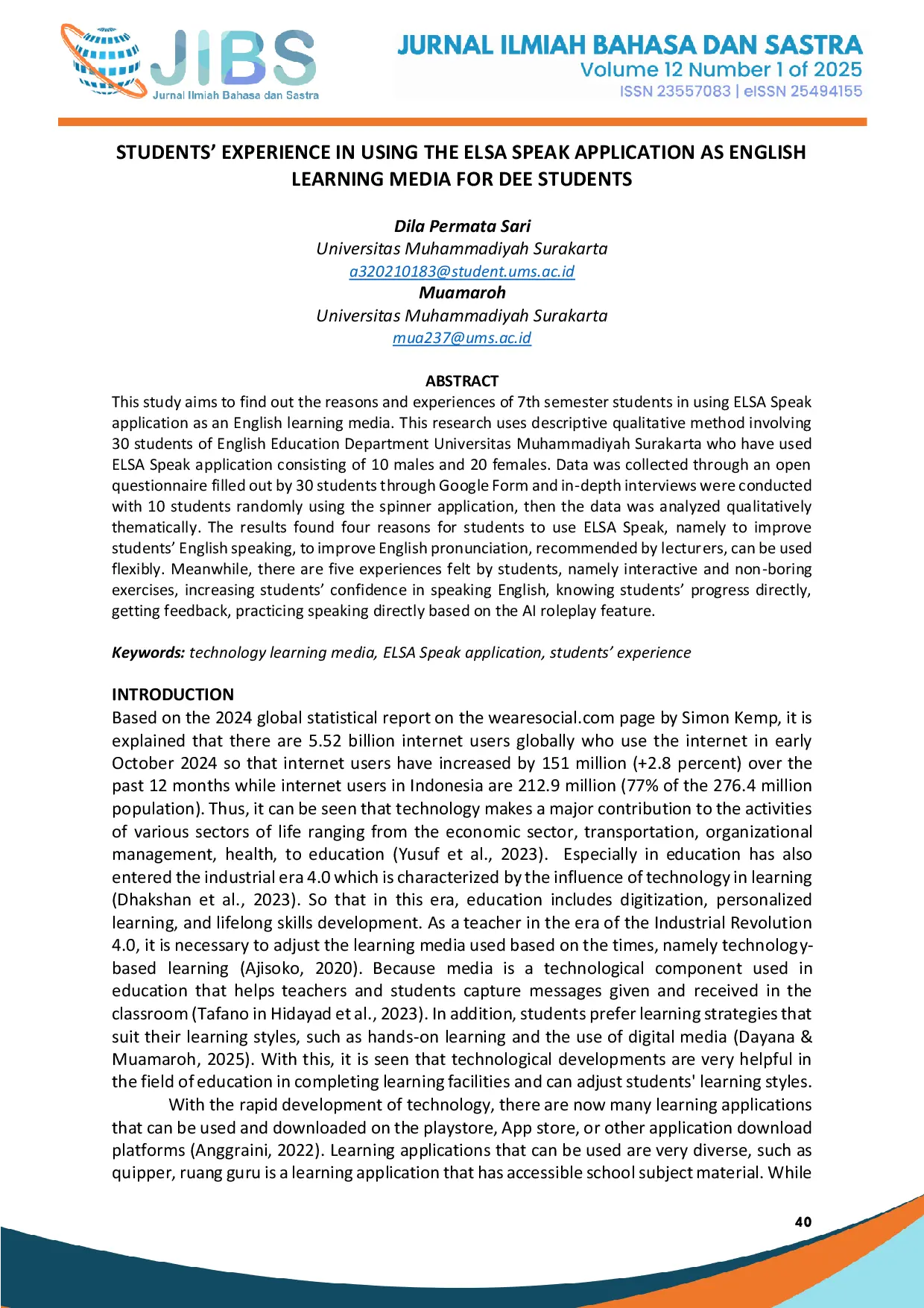 JURIS Students Experience In Using The Elsa Speak Application As English Learning Media For Dee Students