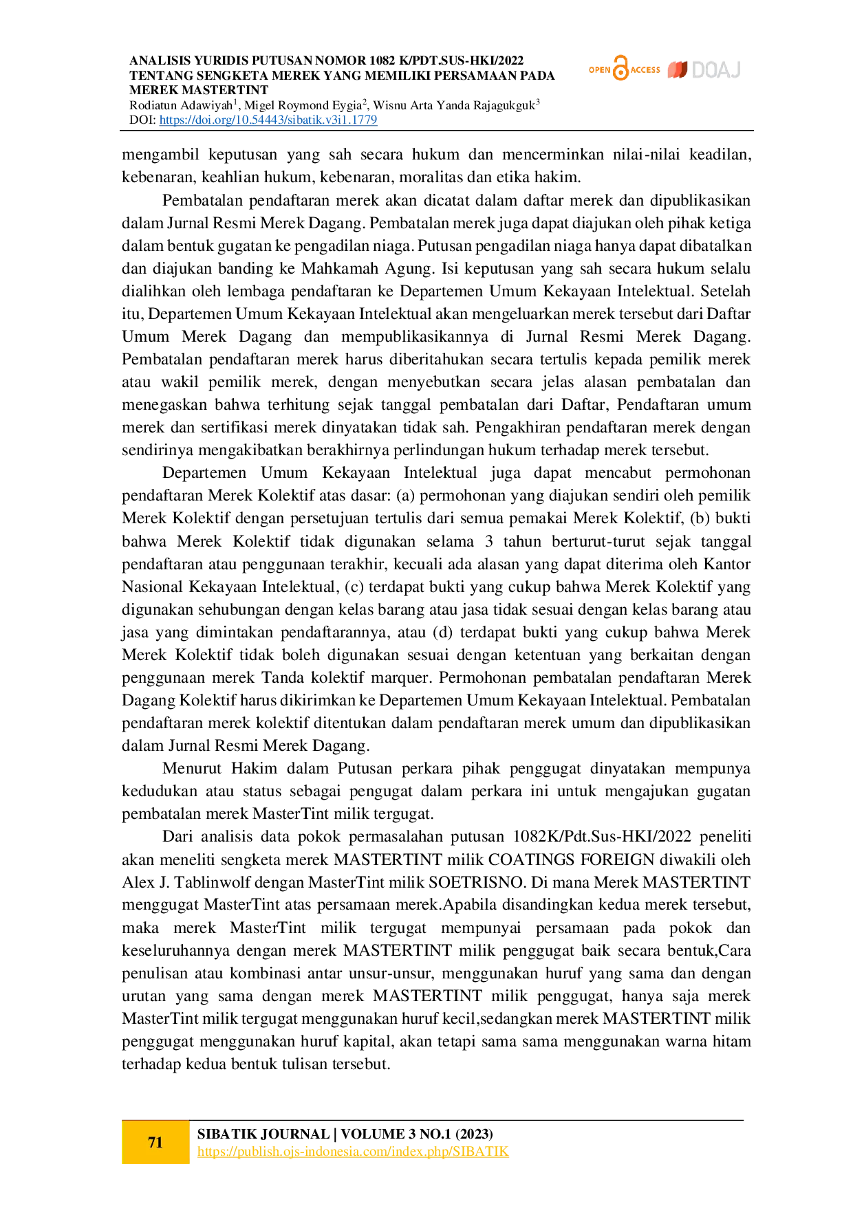 juris Analisis Yuridis Putusan Nomor 1082 K PDT Sus HKI 2022 Tentang Sengketa Merek Yang Memiliki Persamaan Pada Merek MASTERTINT