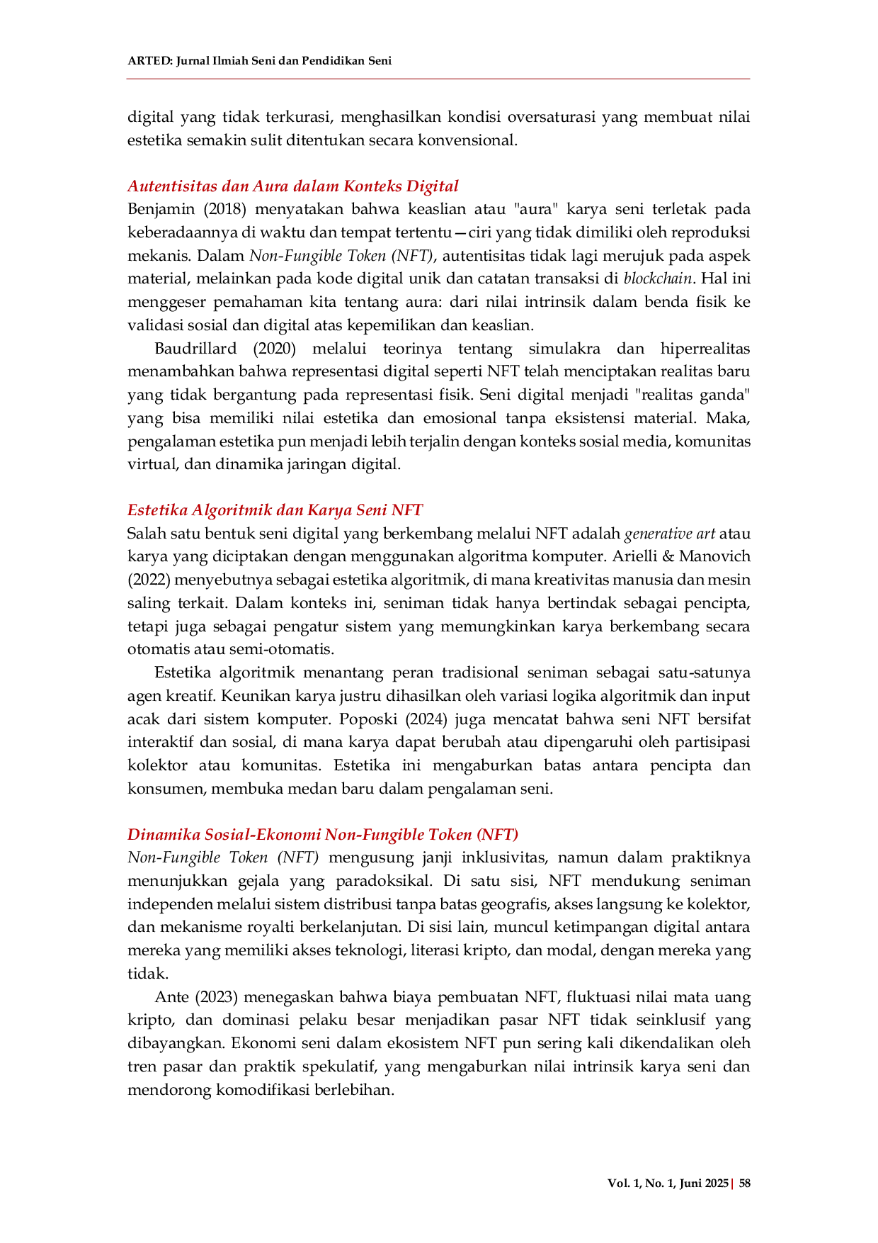 JURIS Seni Lukis Berbentuk Non Fungible Token NFT di Kalangan Masyarakat Refleksi Logis dan Empirik terhadap Kondisi Seni dan Estetika
