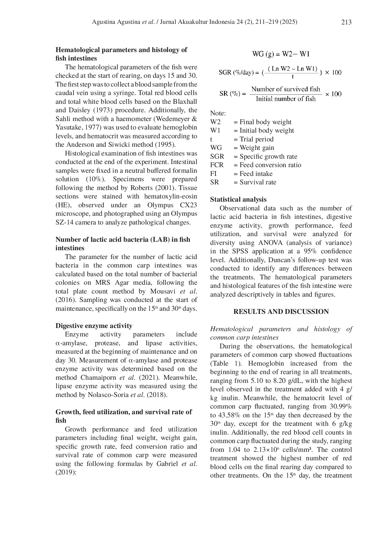 JURIS The Effectiveness of inulin on health status digestive activity and production of common carp Cyprinus carpio