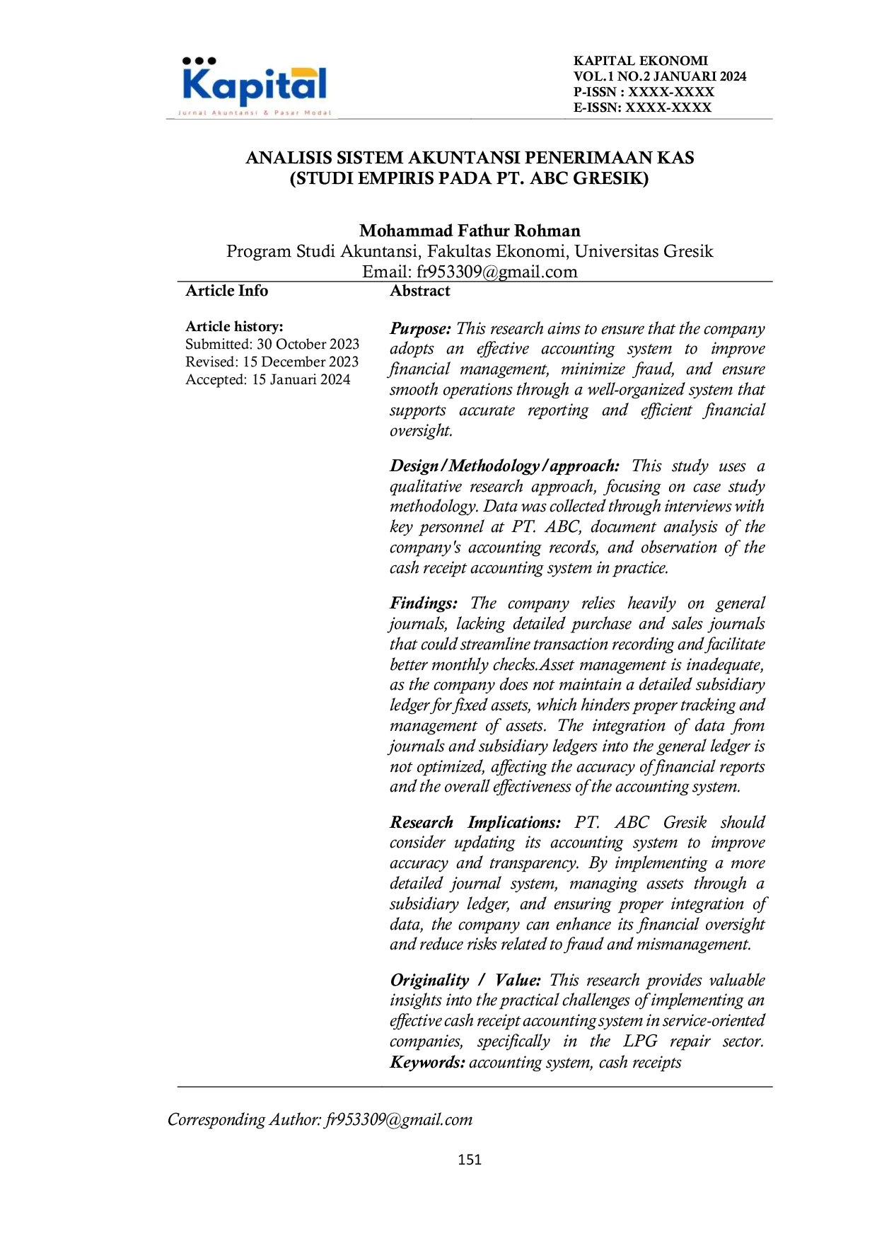 JURIS Analisis Sistem Akuntansi Penerimaan Kas Studi Empiris Pada Pt Abc Gresik