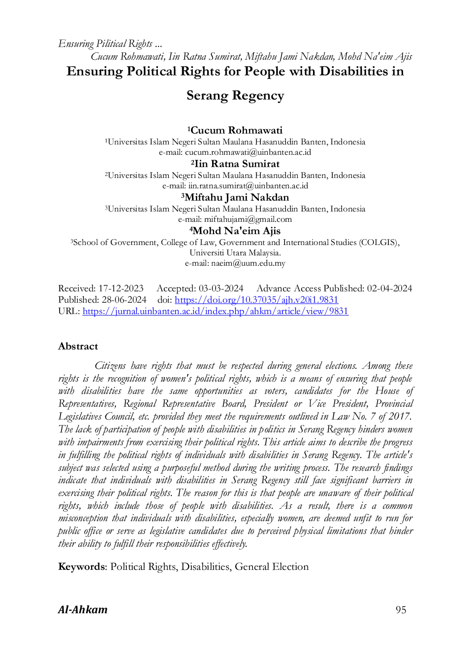 JURIS Ensuring Political Rights for People with Disabilities in Serang Regency