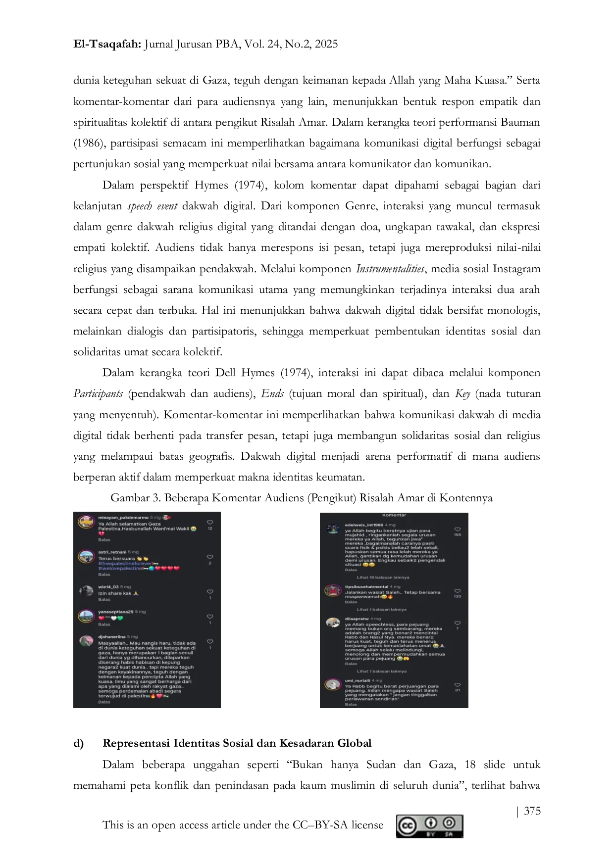 JURIS Representasi Identitas Sosial Dalam Konten Dakwah Risalah Amar Tentang Palestina Kajian Sosiolinguistik