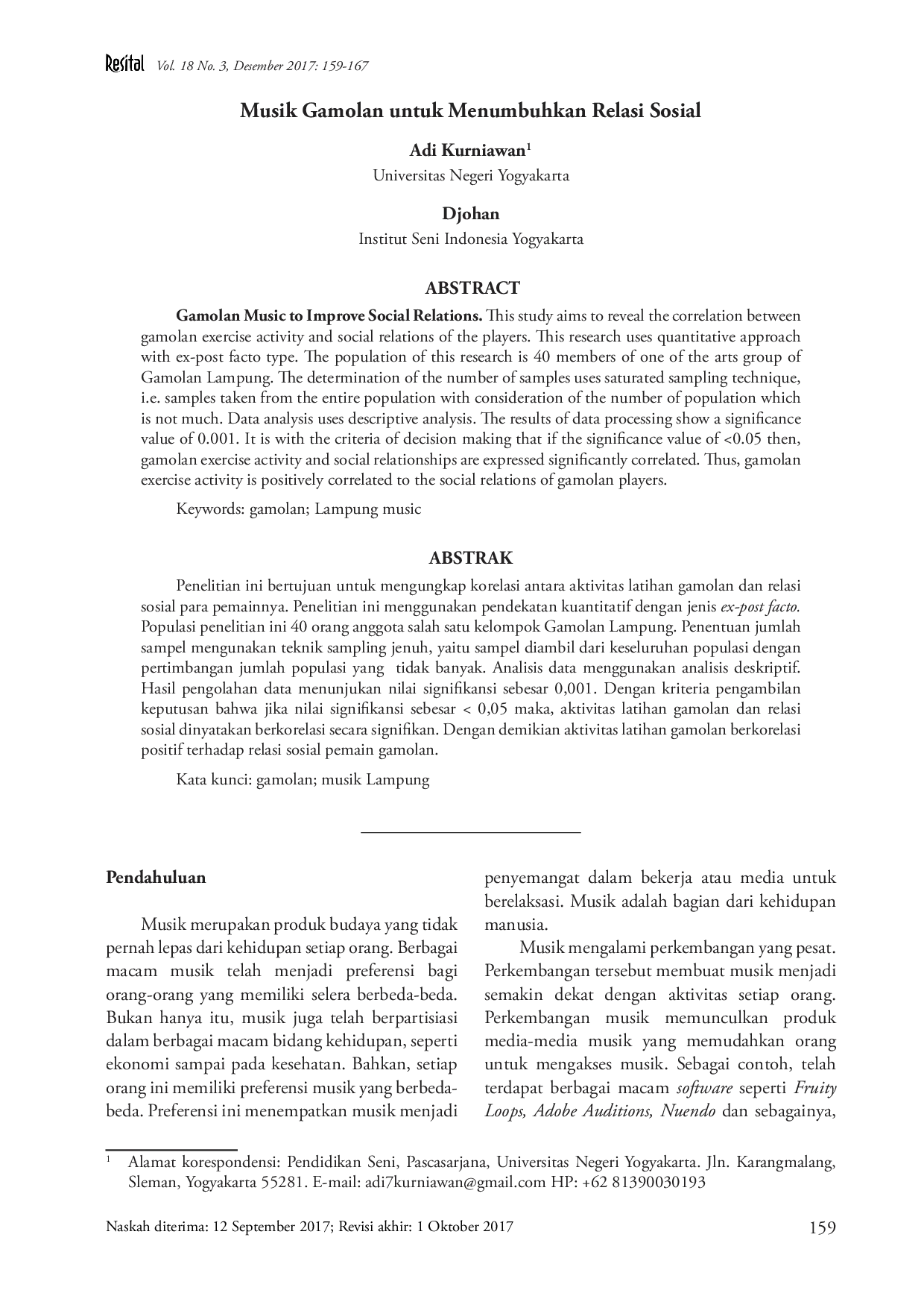 juris Musik Gamolan Latihan Untuk Menumbuhkan Relasi Sosial