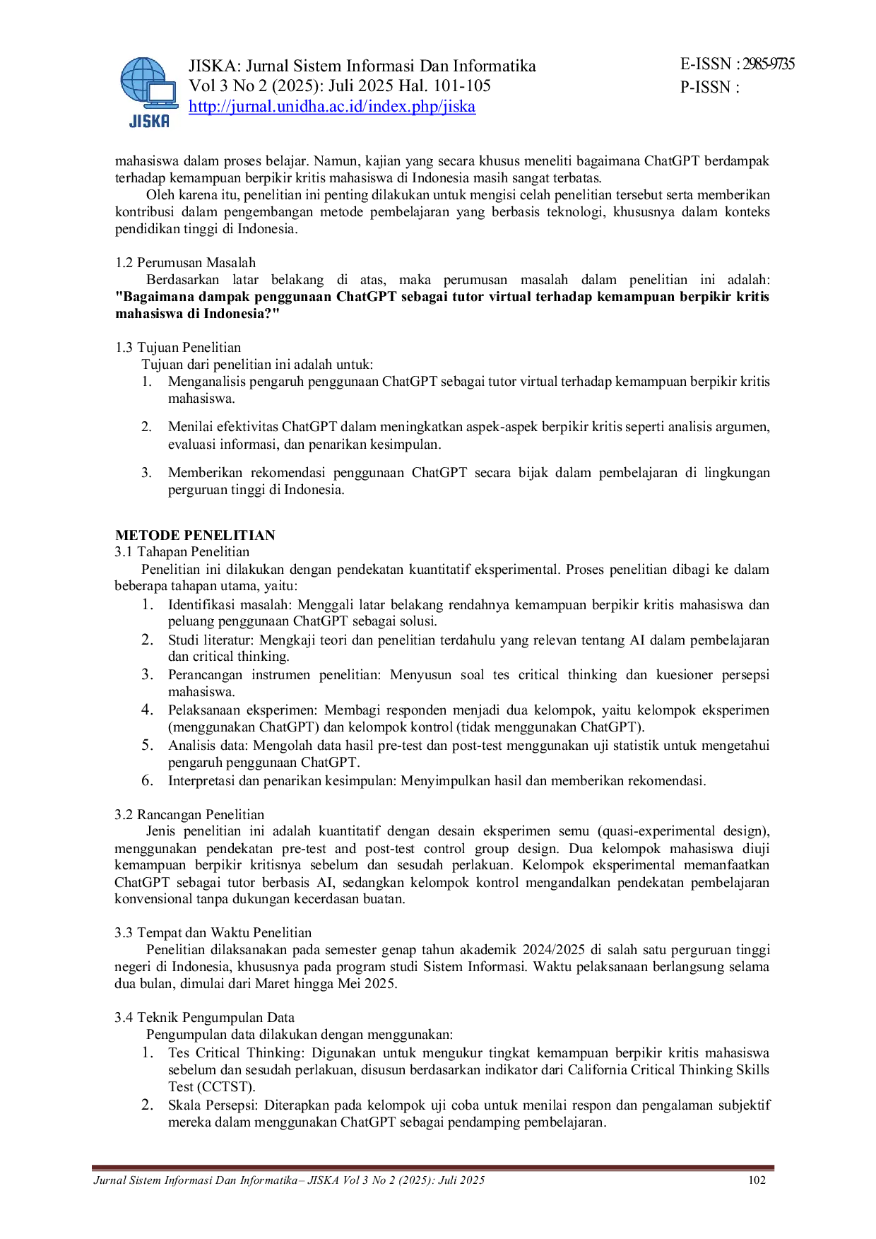 JURIS ChatGPT sebagai Tutor Virtual Dampaknya terhadap Kemampuan Critical Thinking