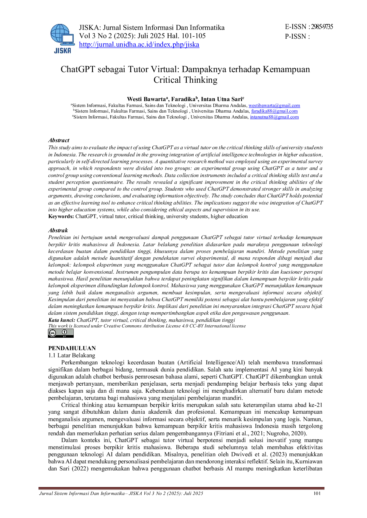 JURIS ChatGPT sebagai Tutor Virtual Dampaknya terhadap Kemampuan Critical Thinking