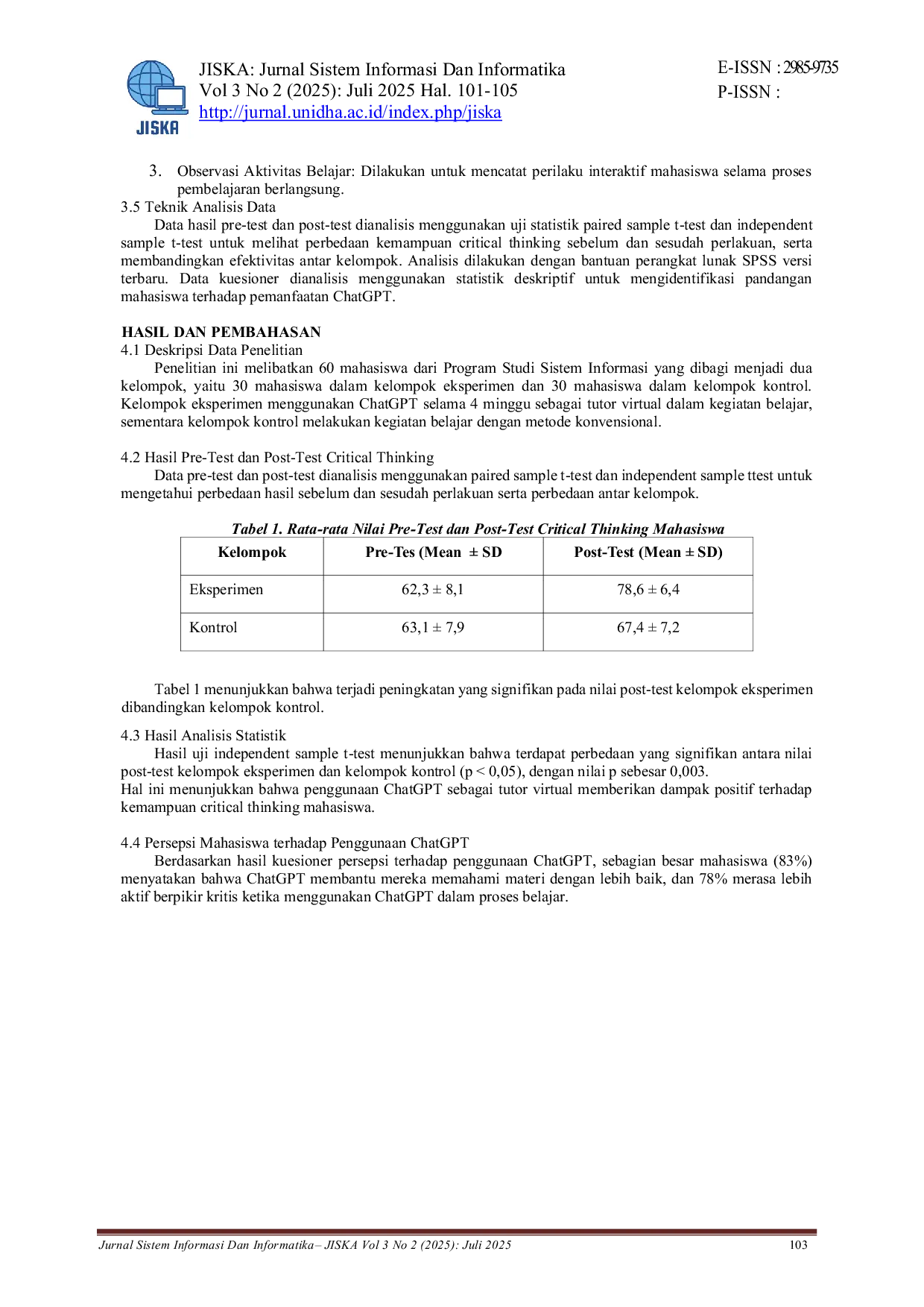 JURIS ChatGPT sebagai Tutor Virtual Dampaknya terhadap Kemampuan Critical Thinking