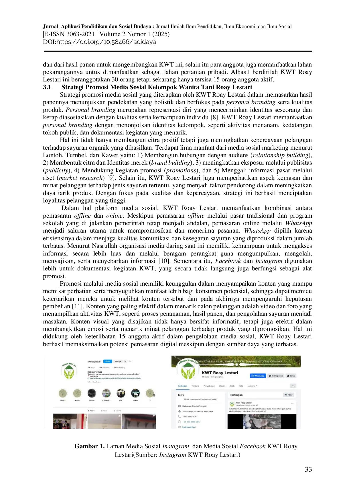 JURIS Pengaruh Promosi Berbasis Media Sosial Terhadap Pemasaran Hasil Panen Kelompok Wanita Tani Roay Lestari Kota Tasikmalaya