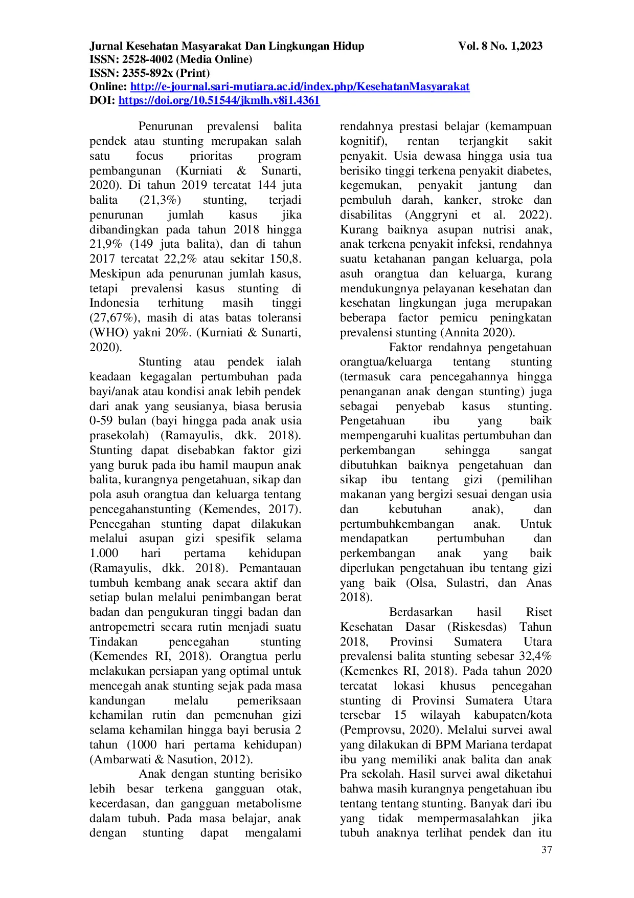 JURIS Pengetahuan Ibu Dalam Pencegahan Stunting Pada Anak Usia Pra Sekolah Di BPM Mariana