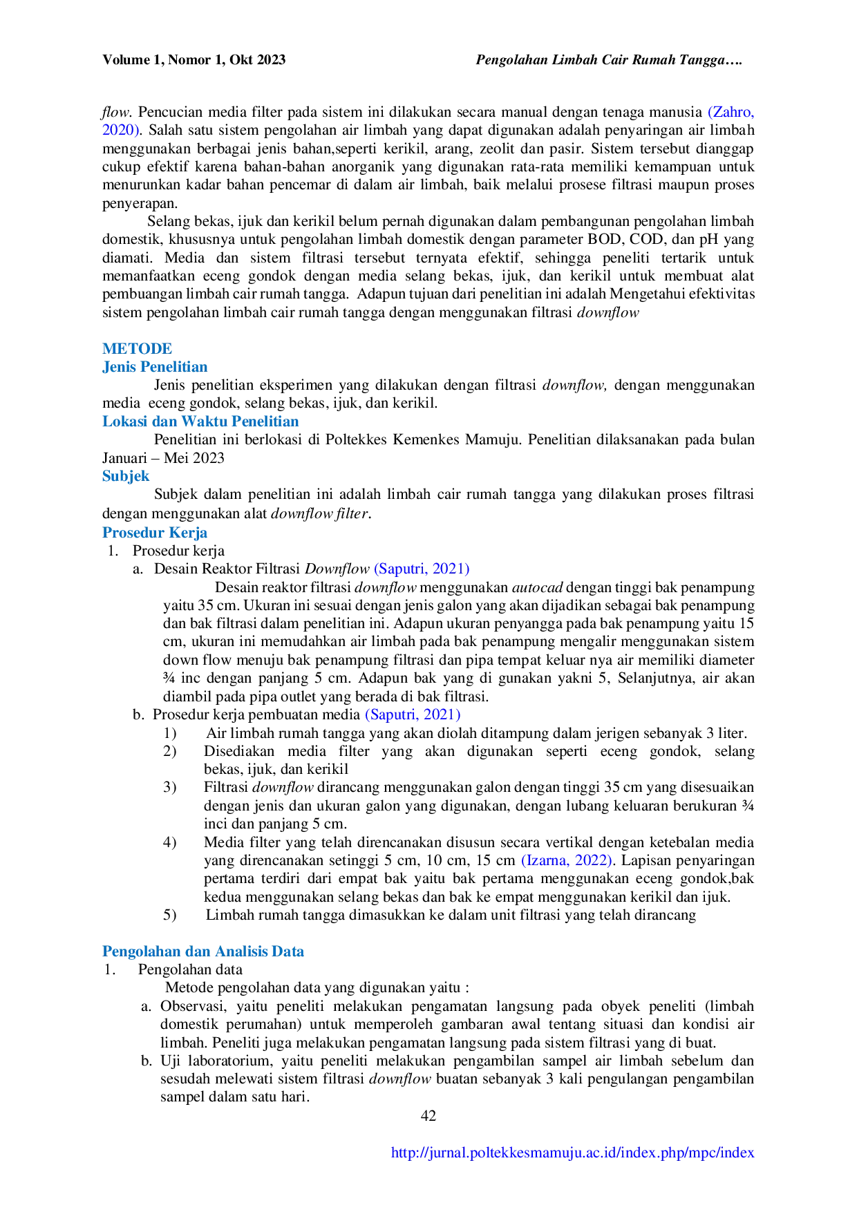 JURIS Pengolahan Limbah Cair Rumah Tangga Dengan Filtrasi Downflow