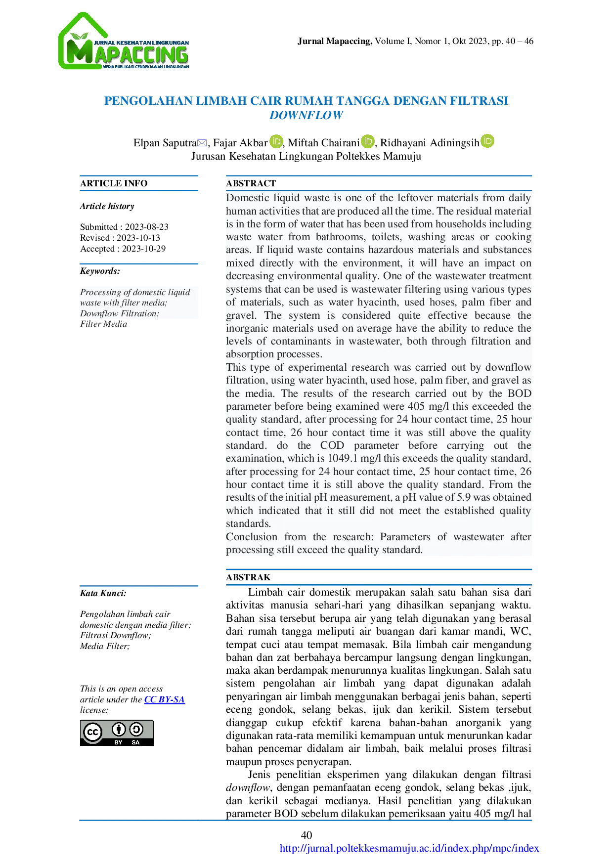 JURIS Pengolahan Limbah Cair Rumah Tangga Dengan Filtrasi Downflow