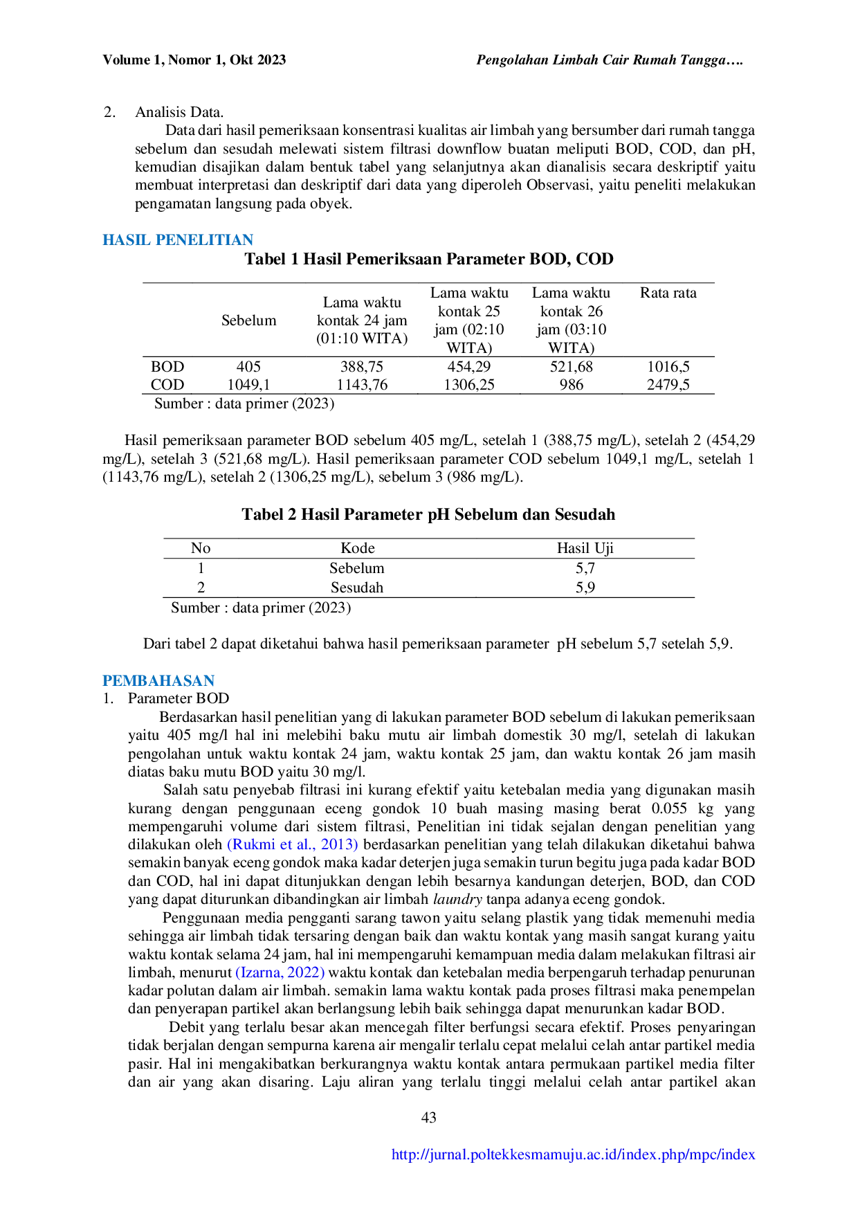 JURIS Pengolahan Limbah Cair Rumah Tangga Dengan Filtrasi Downflow