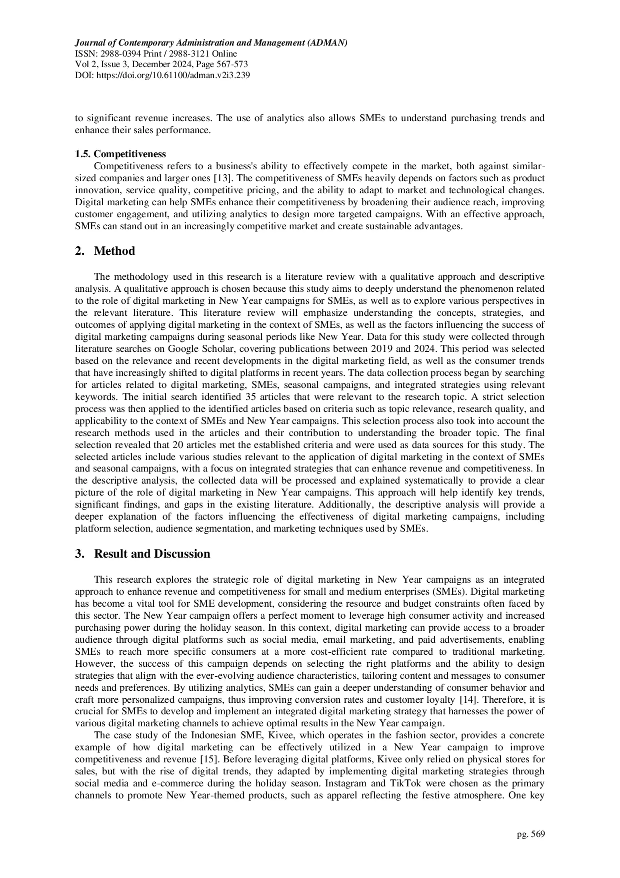 JURIS Strategic Analysis of the Role of Digital Marketing in New Year s Campaigns as an Integrated Approach to Optimize Revenue and Competitiveness of MSMEs