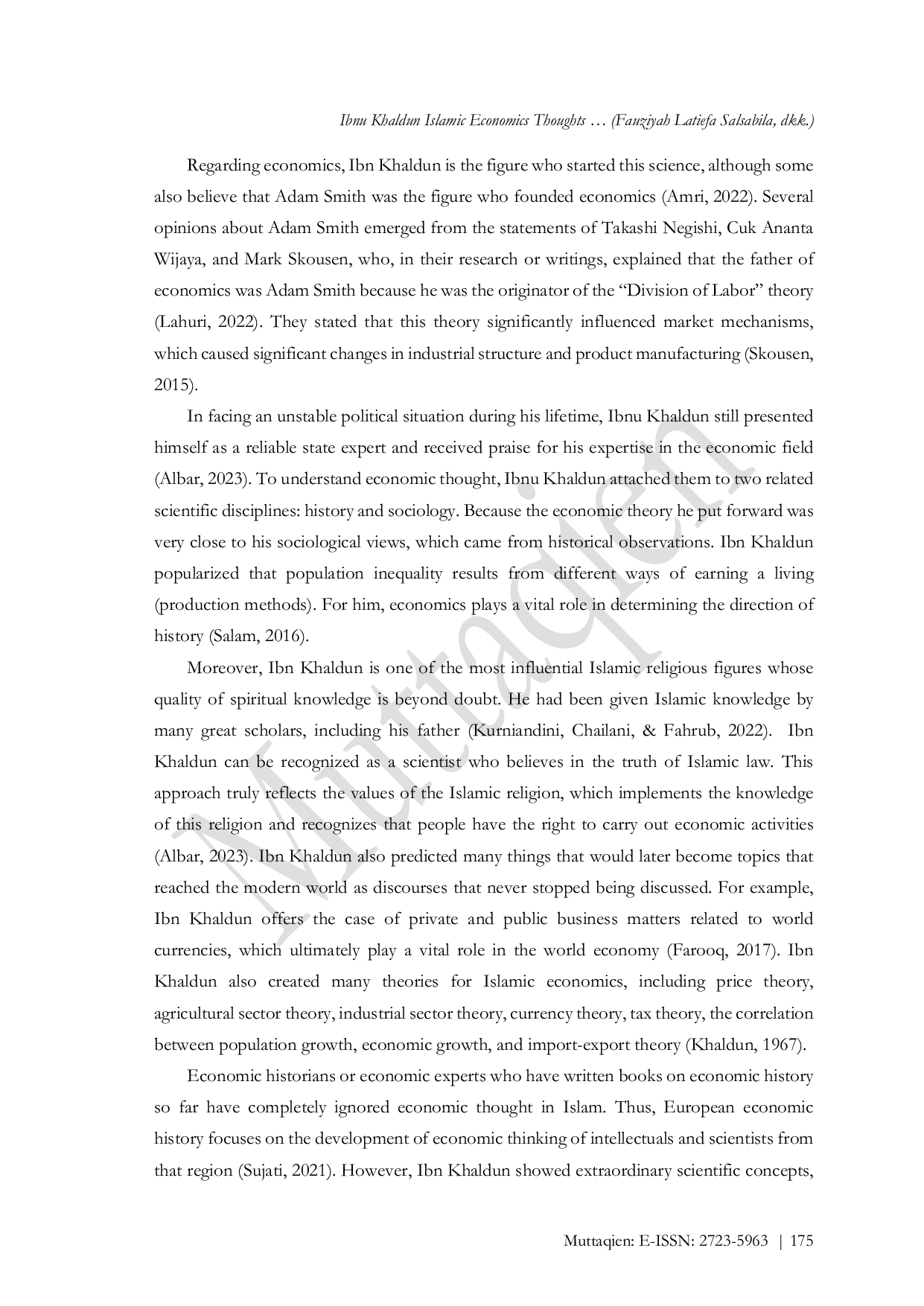 JURIS Ibnu Khaldun Islamic Economics Thoughts in the Book of Muqaddimah and Its Relevance Against Indonesian Economy