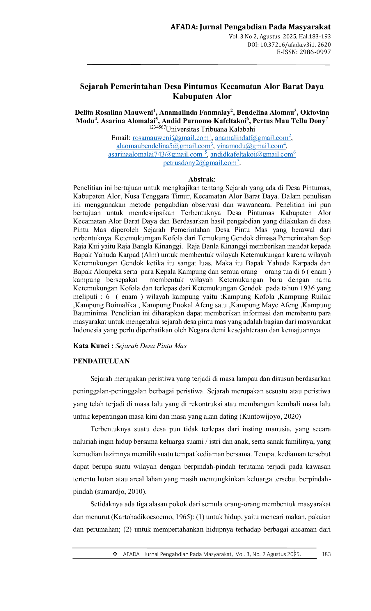 JURIS Sejarah Pemerintahan Desa Pintumas Kecamatan Alor Barat Daya Kabupaten Alor