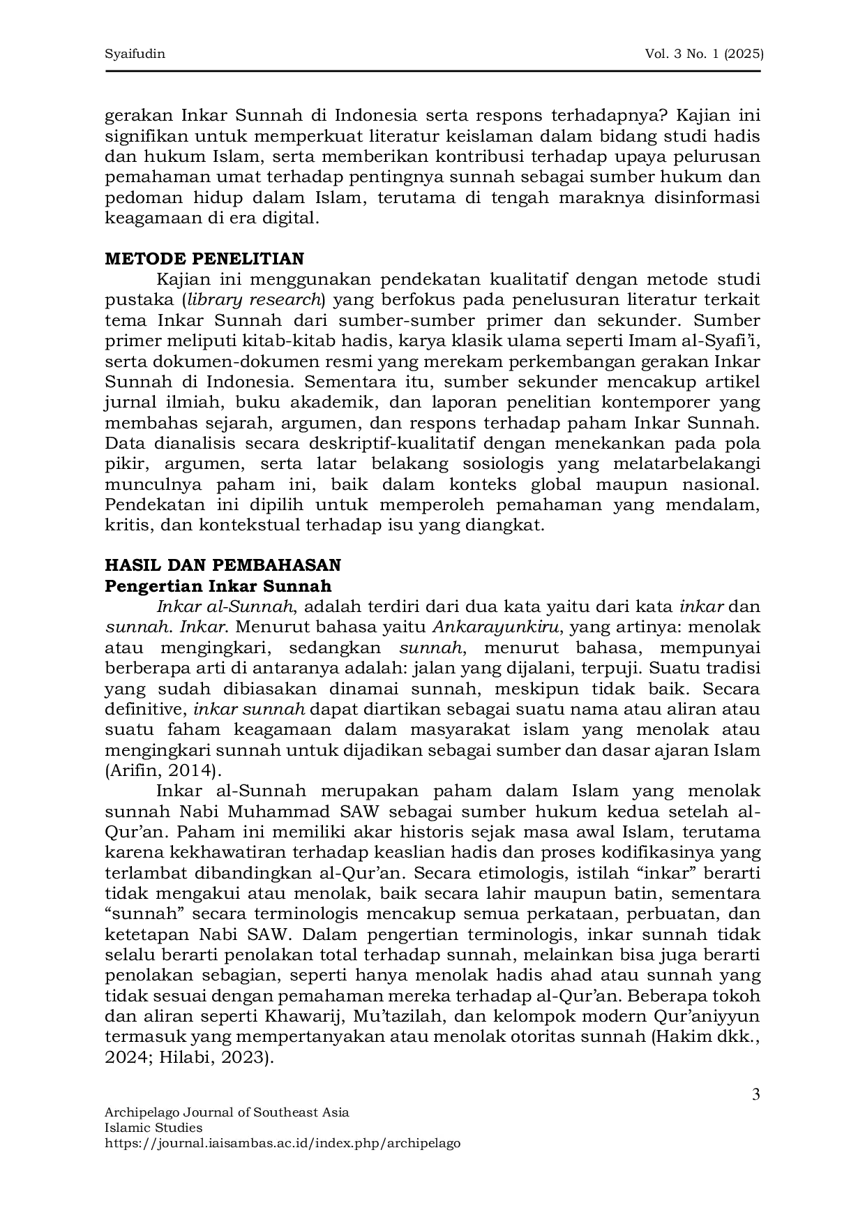 JURIS Menggali Akar Pemikiran Kelompok Inkar Sunnah