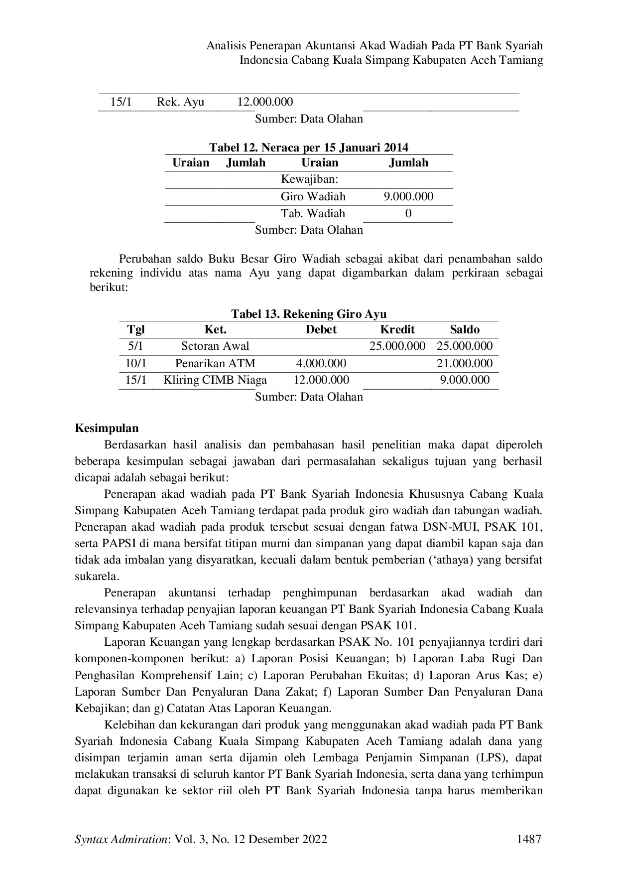 JURIS Analisis Penerapan Akuntansi Akad Wadiah pada PT Bank Syariah Indonesia Cabang Kuala Simpang Kabupaten Aceh Tamiang