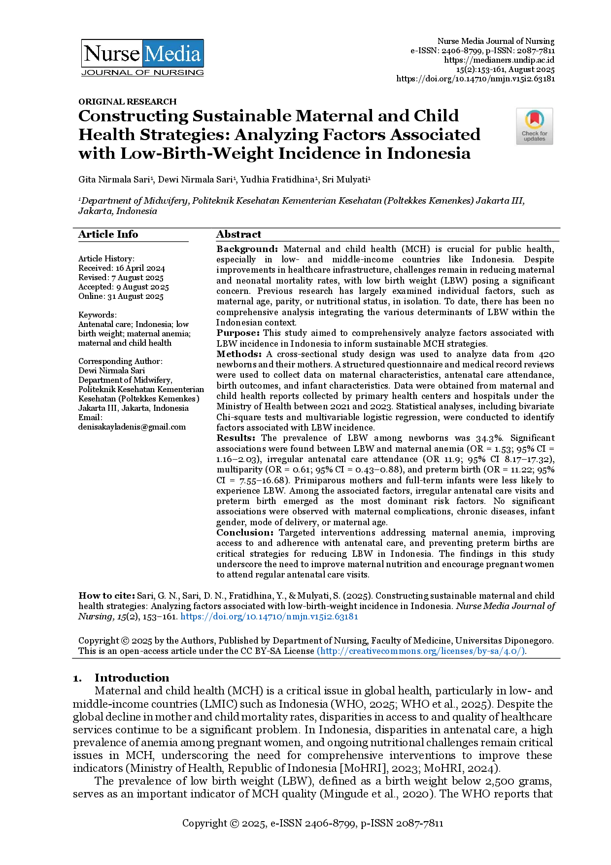 juris Constructing Sustainable Maternal and Child Health Strategies Analyzing Factors Associated with Low Birth Weight Incidence in Indonesia