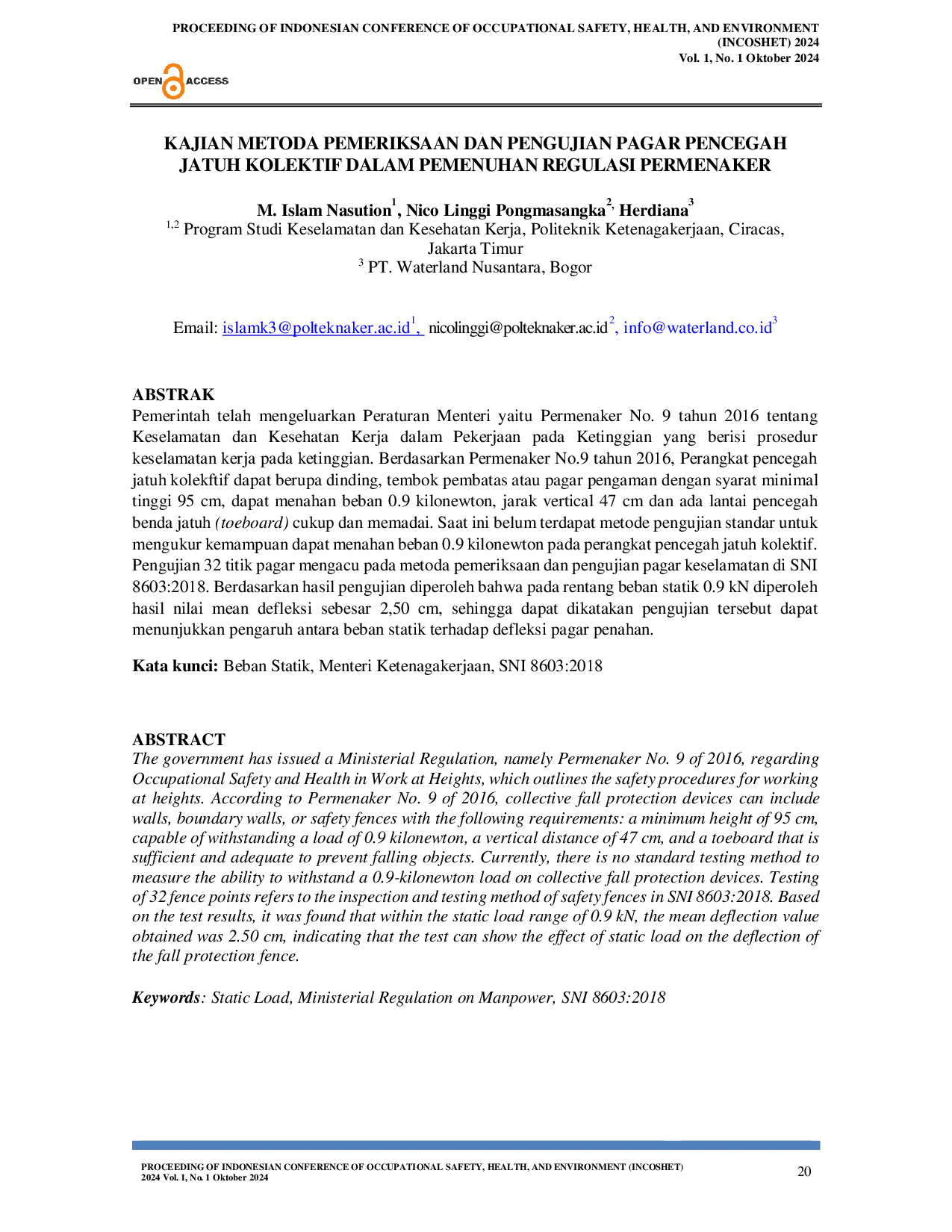 JURIS Kajian Metoda Pemeriksaan dan Pengujian Pagar Pencegah Jatuh Kolektif dalam Pemenuhan Regulasi Permenaker