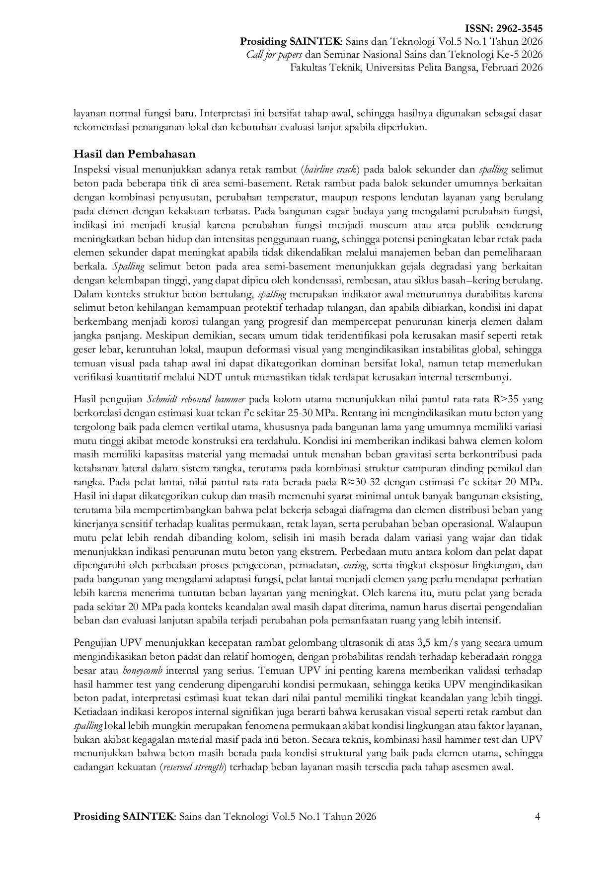 JURIS Asesmen Kondisi Eksisting dan Keandalan Awal Struktur Bangunan Cagar Budaya Kolonial terhadap Tuntutan Gempa Berbasis Pengujian Tanpa Merusak NDT