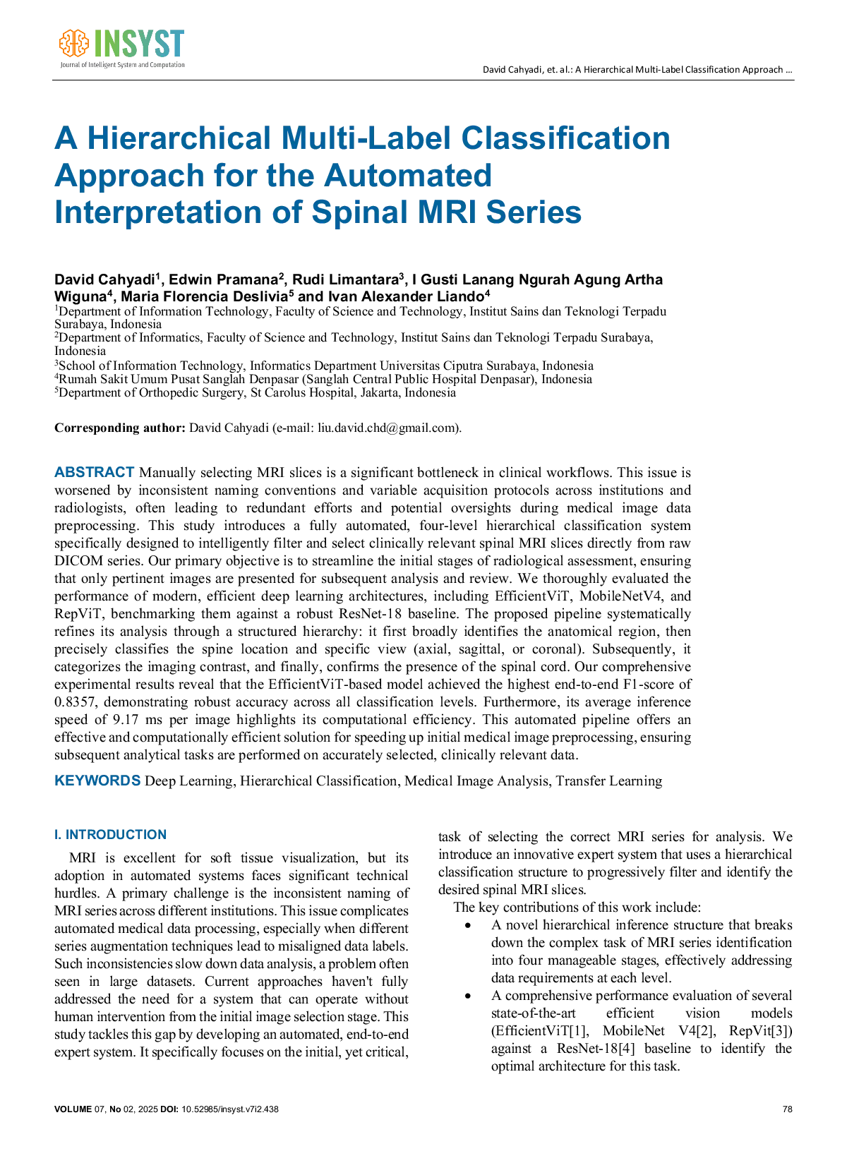JURIS A Hierarchical Multi Label Classification Approach for the Automated Interpretation of Spinal MRI Series