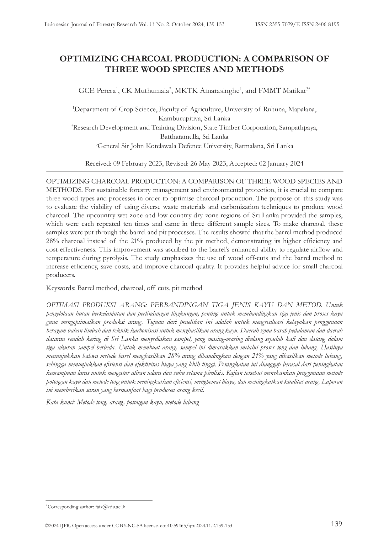 JURIS Optimizing Charcoal Production A Comparison Of Three Wood Species And Methods