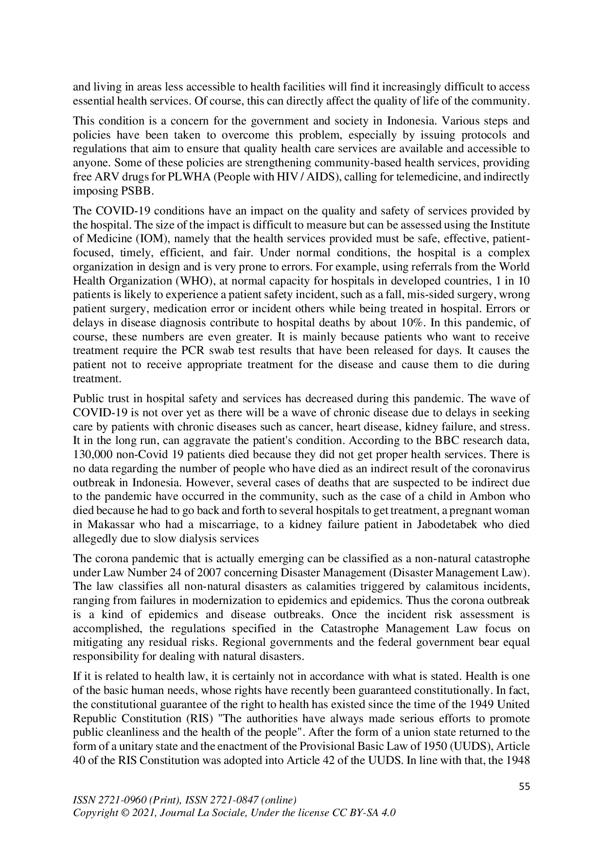 juris Analysis of Health Law Relating to Health Services Affected by COVID 19