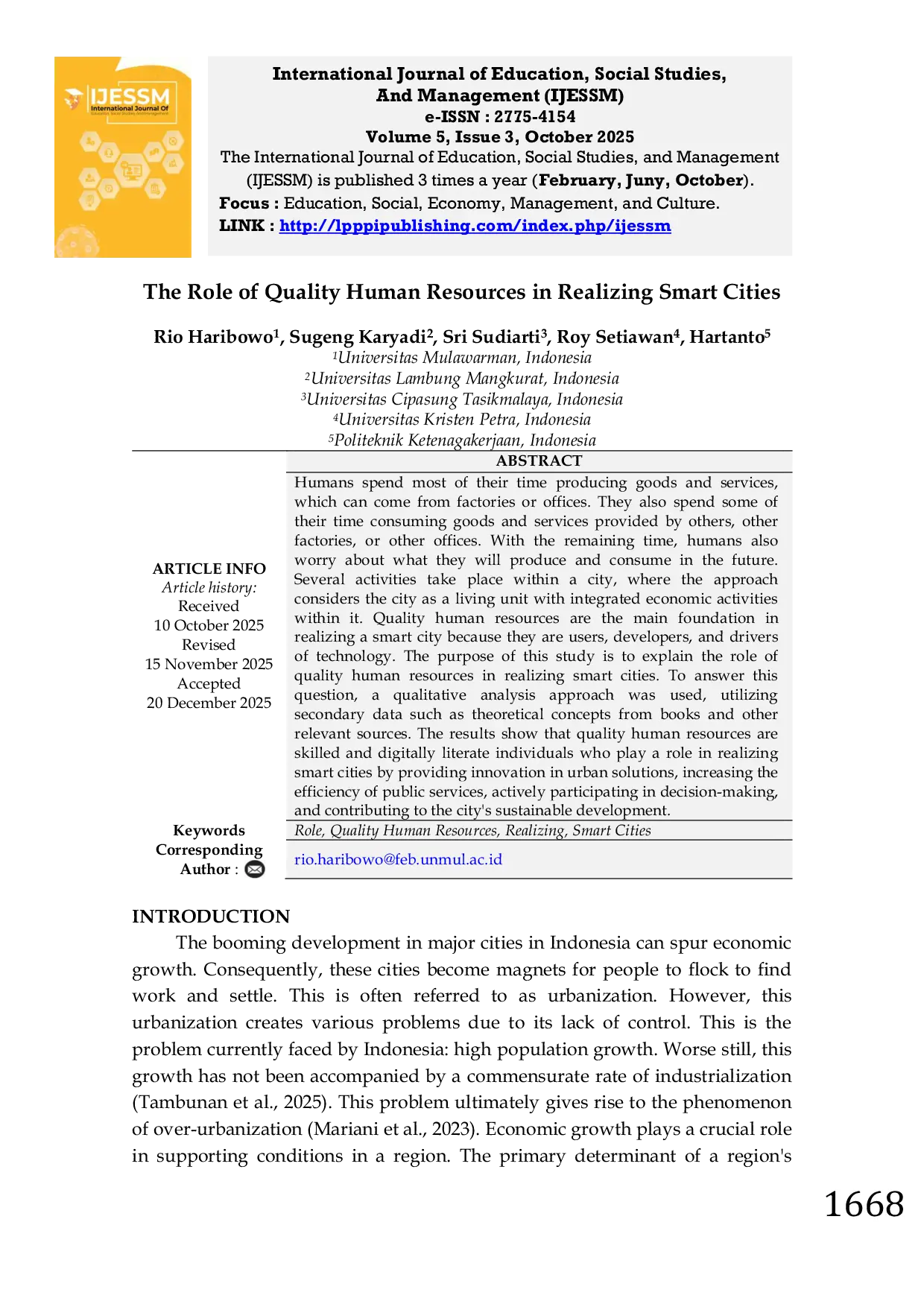 JURIS The Role of Quality Human Resources in Realizing Smart Cities