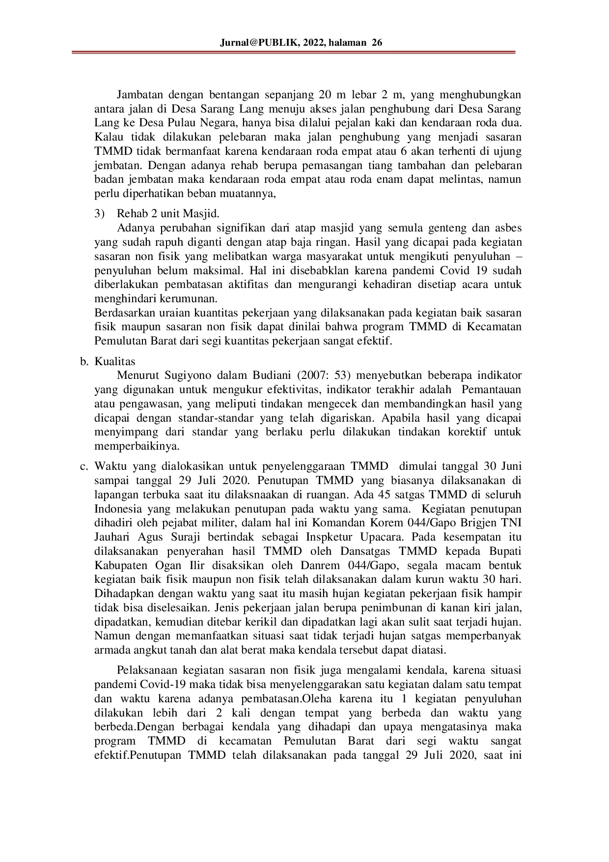 JURIS Efektivitas Pelaksanaan Program TNI Manunggal Membangun Desa di Kecamatan Pemulutan Barat Kabupaten Ogan Ilir