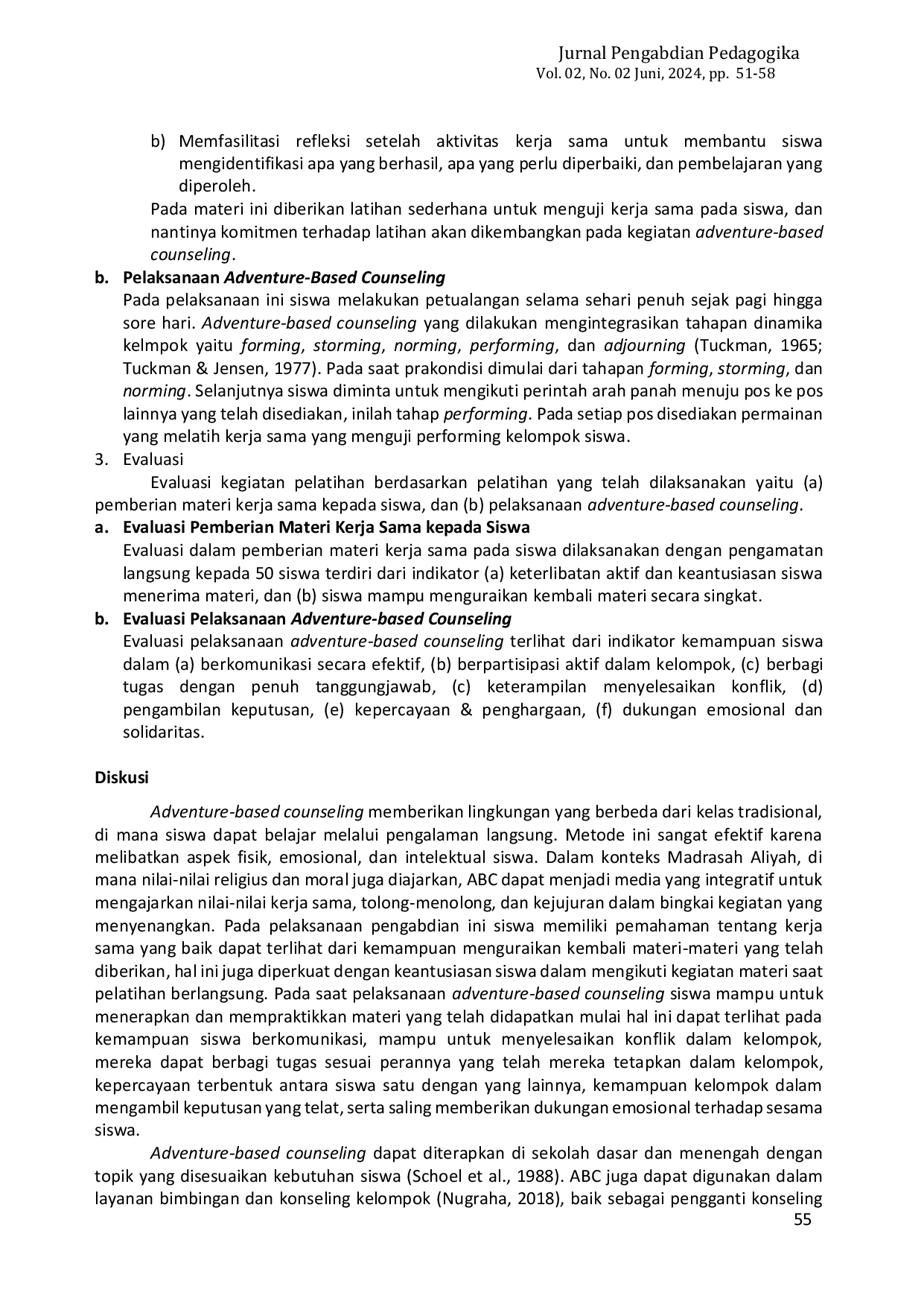 JURIS Peningkatan Kapabilitas Kerja Sama Siswa Melalui Adventure Based Counseling Bagi Siswa Madrasah Aliyah