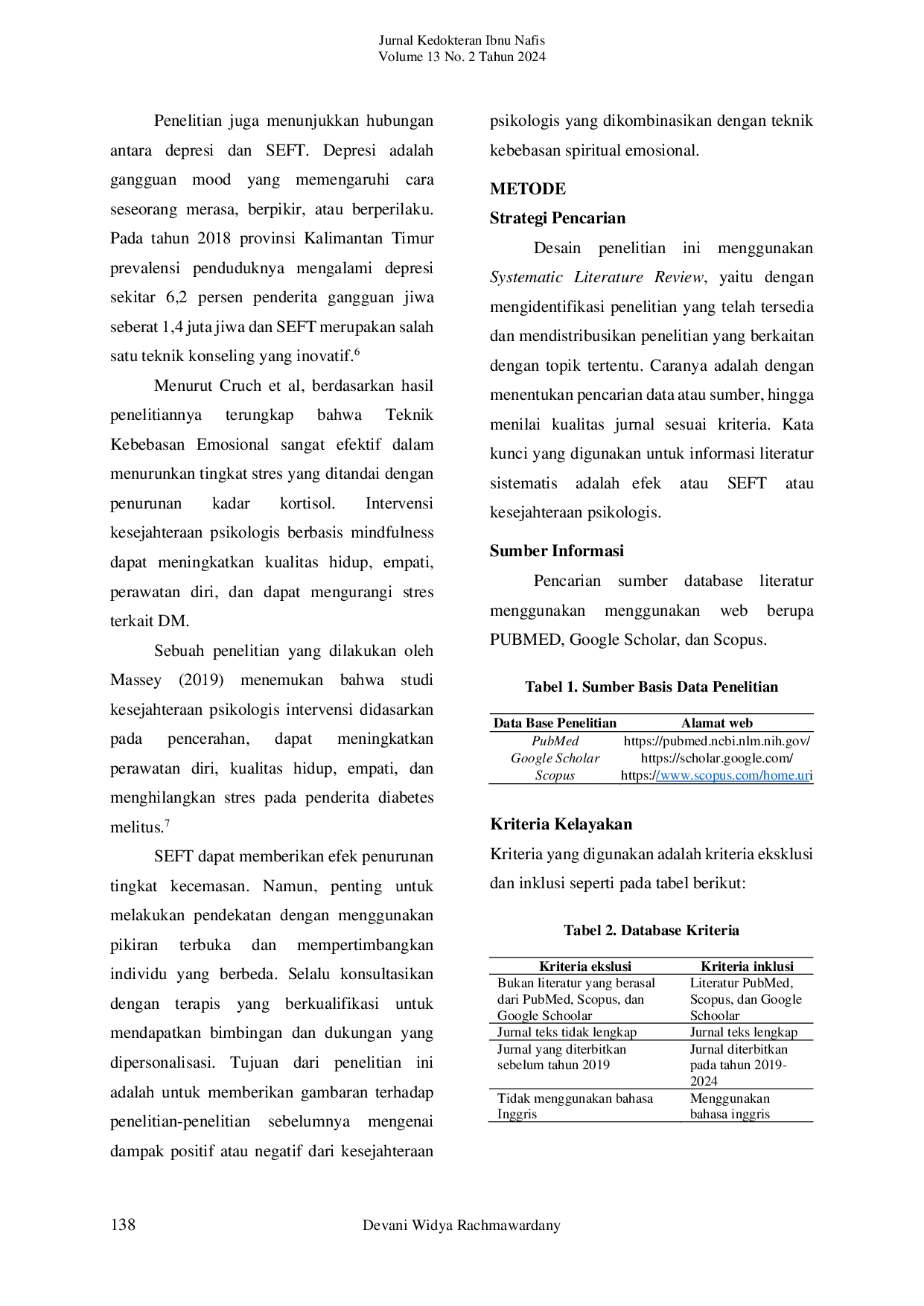 JURIS Efek Spiritual Emotional Freedom Technique SEFT Terhadap Kesejahteraan Psikologis Pasien Systematic Literature Review
