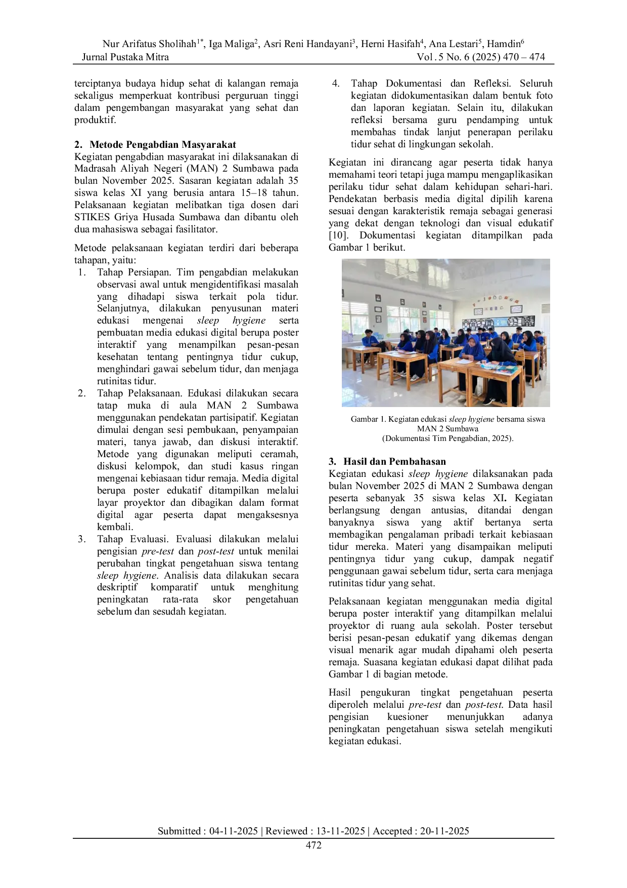 JURIS Pemanfaatan Media Digital dalam Edukasi Sleep Hygiene untuk Meningkatkan Kualitas Tidur Remaja MAN 2 Sumbawa