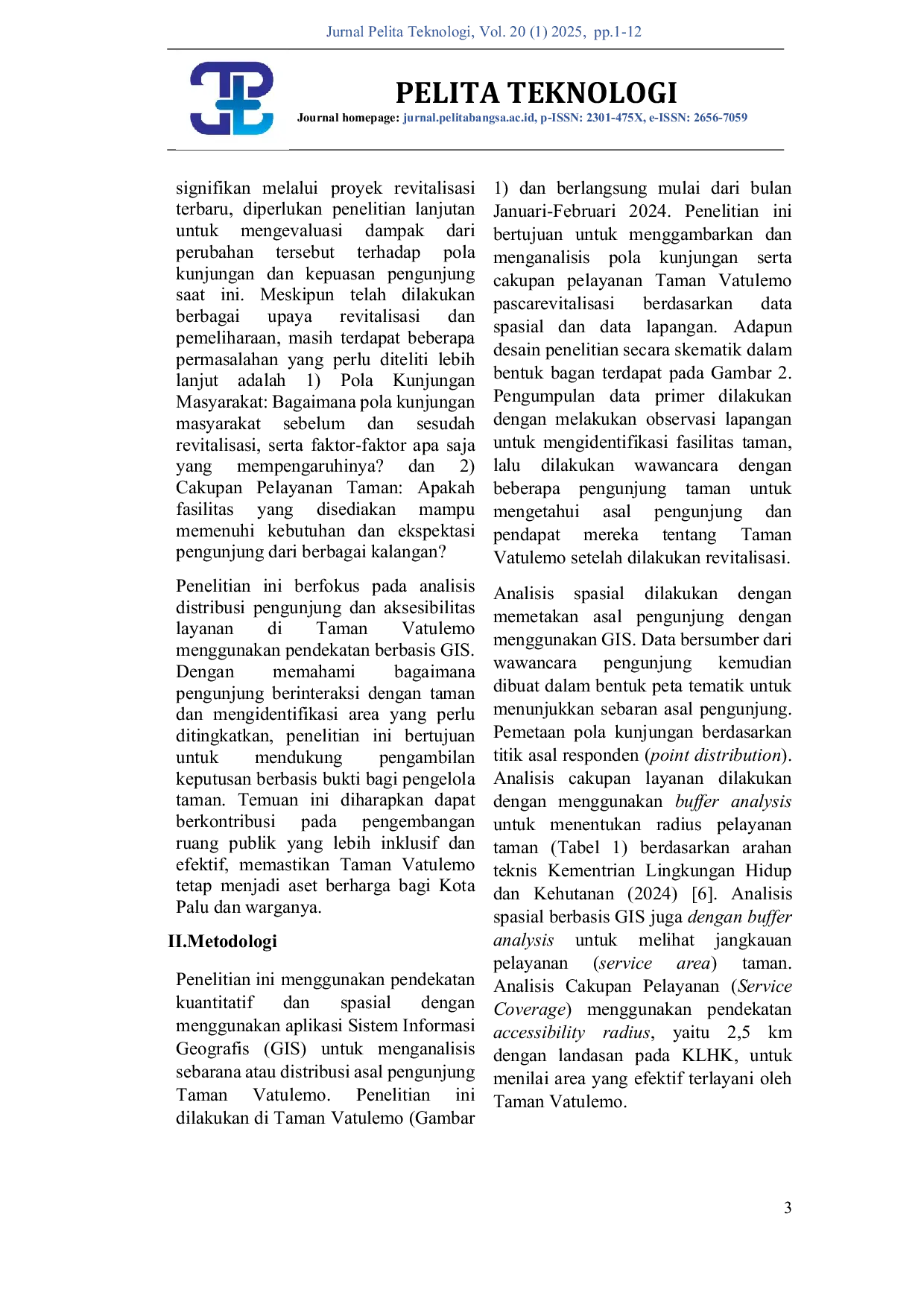 JURIS Pemetaan Pola Kunjungan dan Cakupan Pelayanan Taman Vatulemo Pascarevitalisasi Berbasis GIS