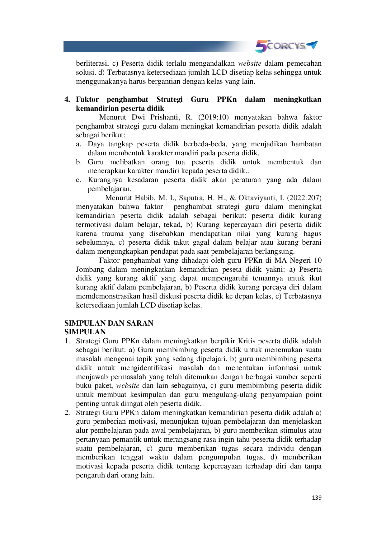 JURIS Strategi Guru PPKn dalam Meningkatkan Berpikir Kritis dan Kemandirian Peserta Didik Kelas X di MA Negeri 10 Jombang